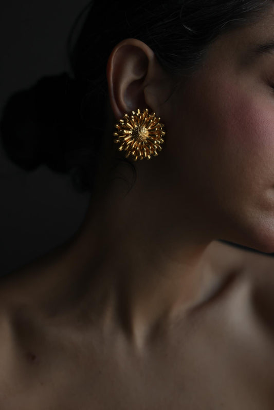 Gold Flower Clip-On Earrings