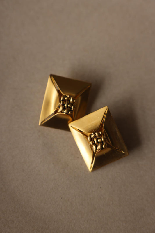 Matte Gold Rectangular Clip-On Earrings