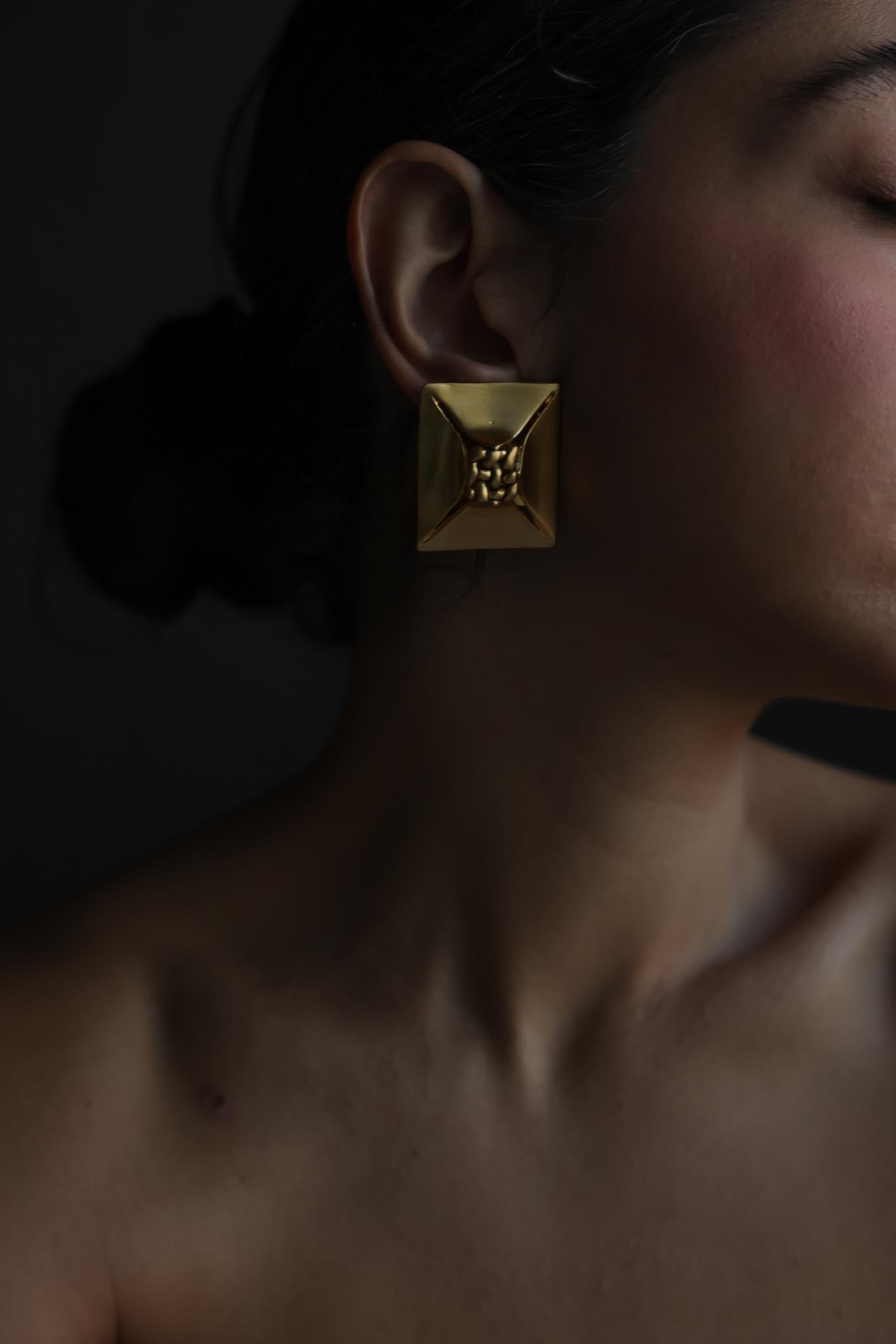 Matte Gold Rectangular Clip-On Earrings