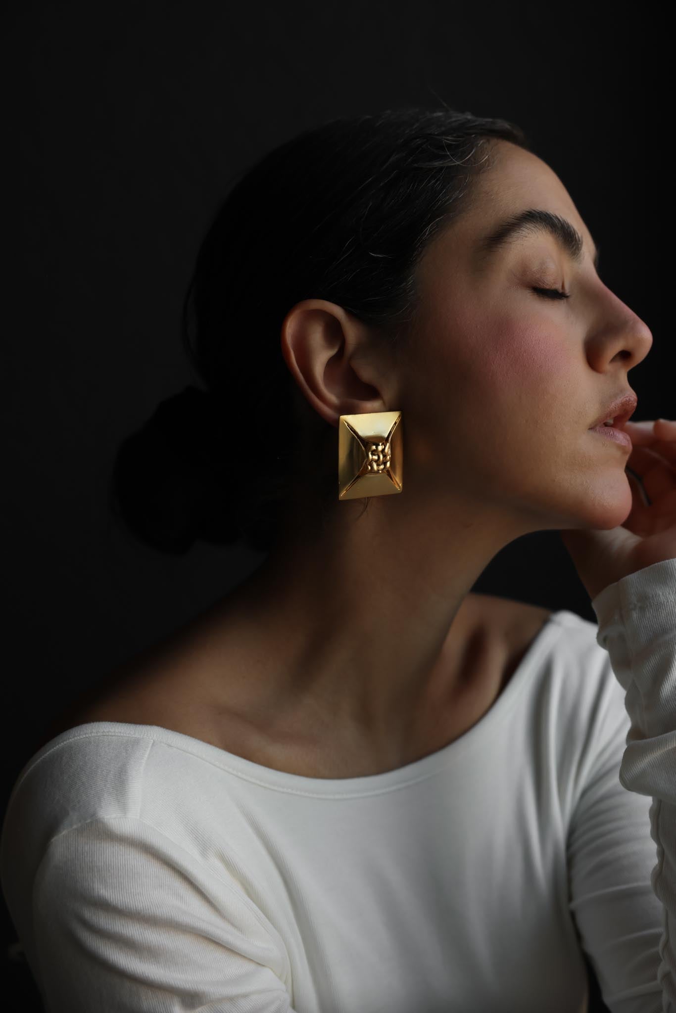 Matte Gold Rectangular Clip-On Earrings