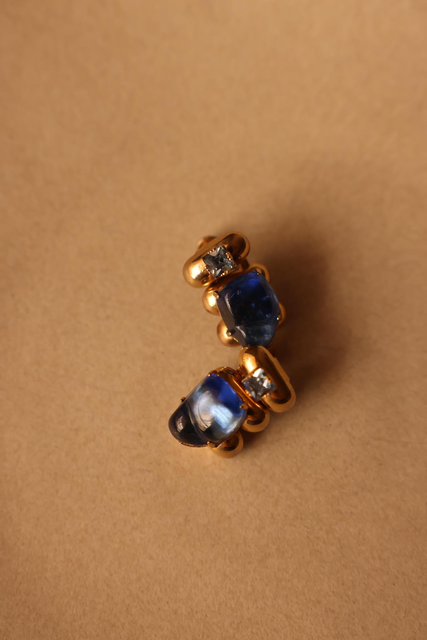 Gold-Toned Screw-Back Earrings with Blue Glass Cabochons|Vintage Baazaar 
