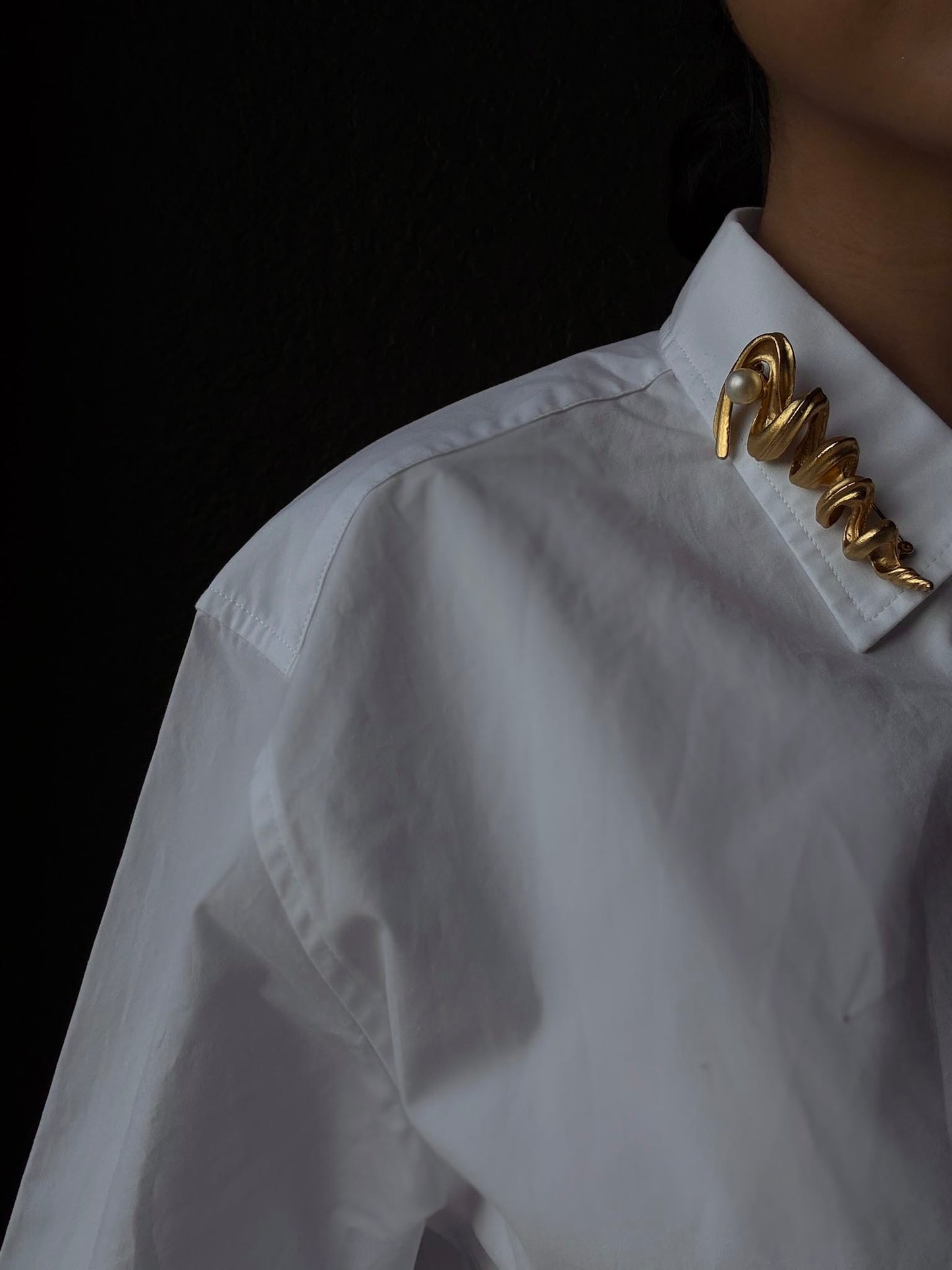 Matte Gold Spiral Brooch with Faux Pearl