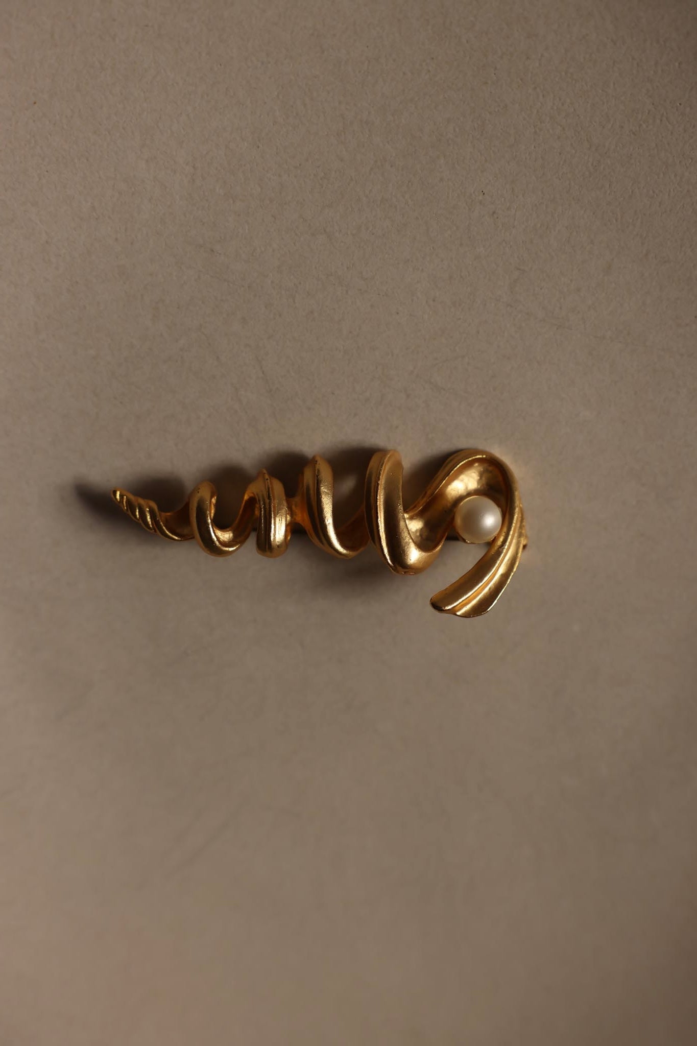 Matte Gold Spiral Brooch with Faux Pearl