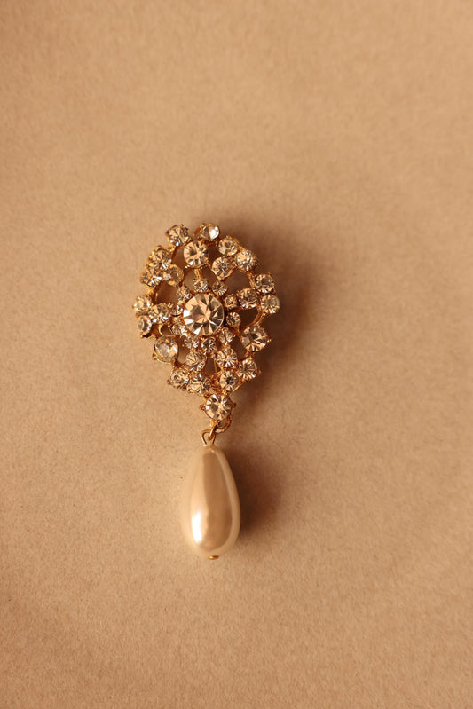 Rhinestone and Teardrop Faux Pearl Brooch|Vintage Baazaar 