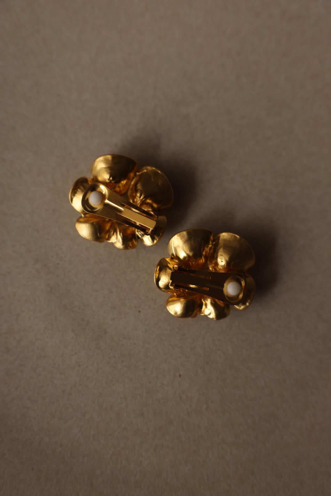 Sculptural Gold Flower Clip-On Earrings