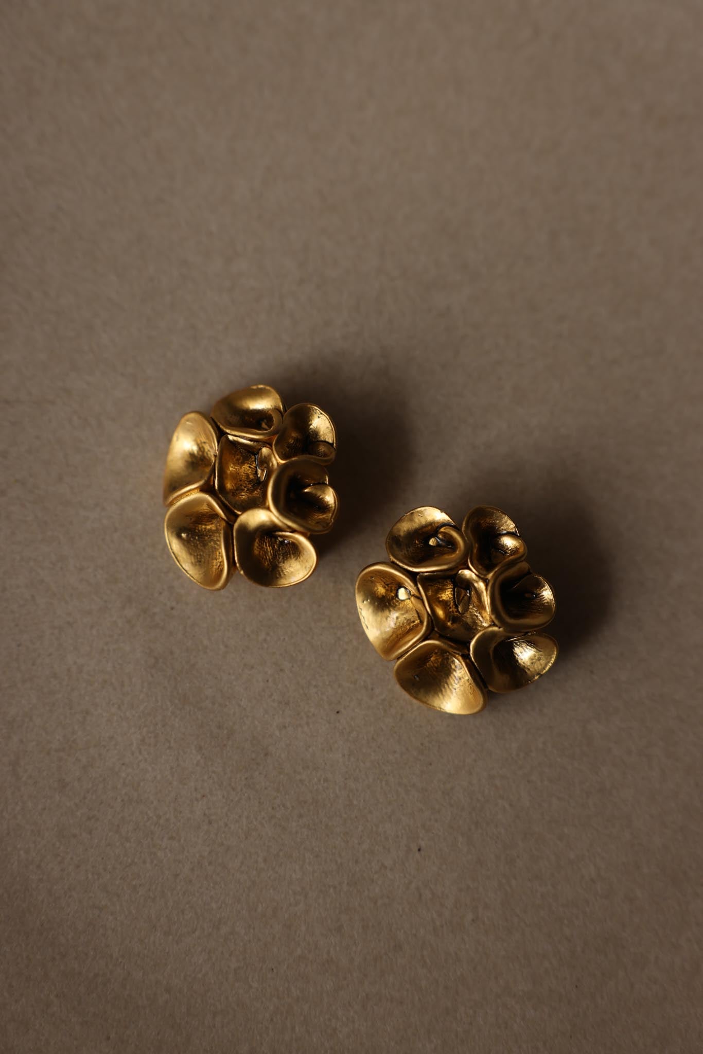 Sculptural Gold Flower Clip-On Earrings
