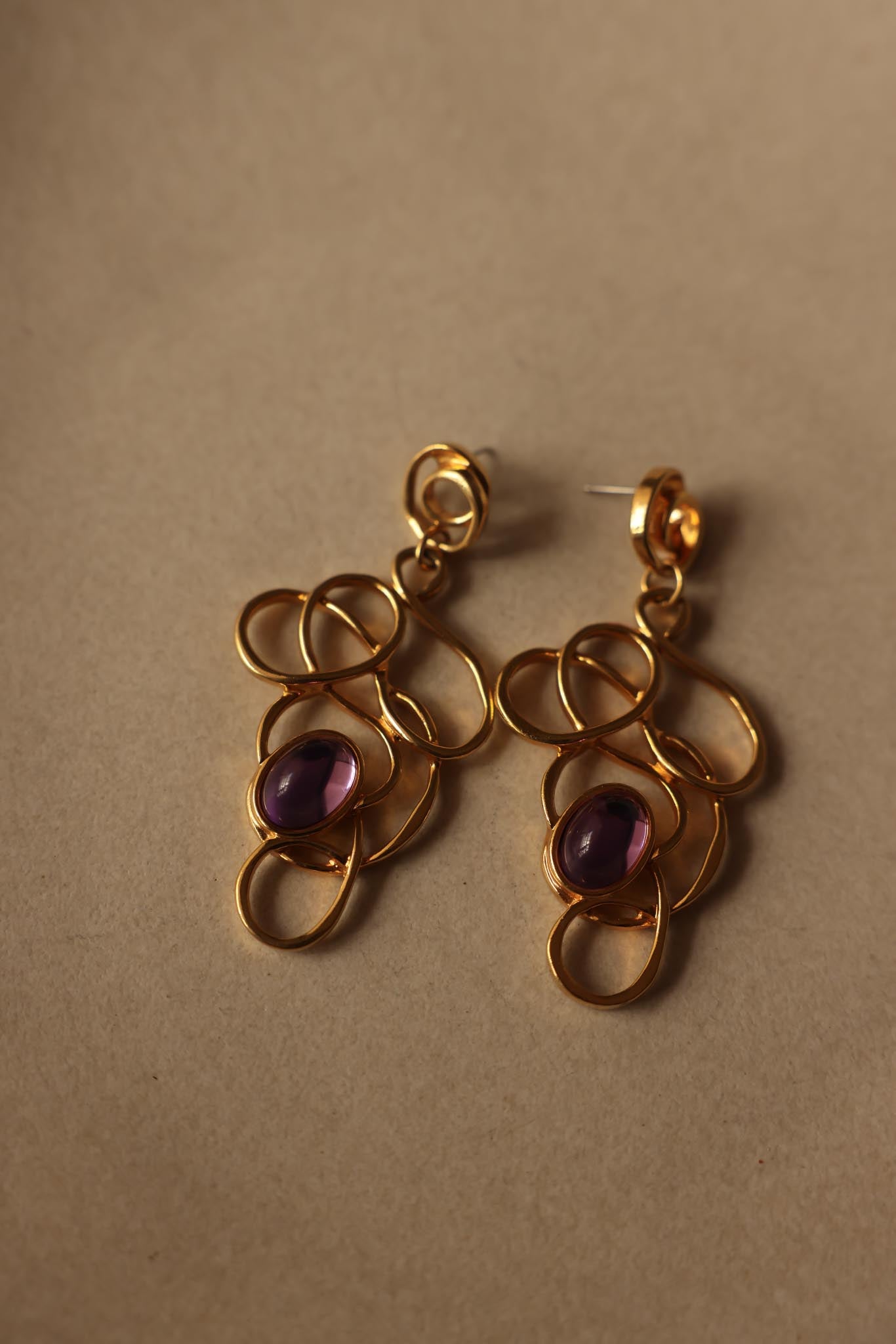 Gold-Tone Abstract Set with Purple Cabochons Avon|Vintage Baazaar 