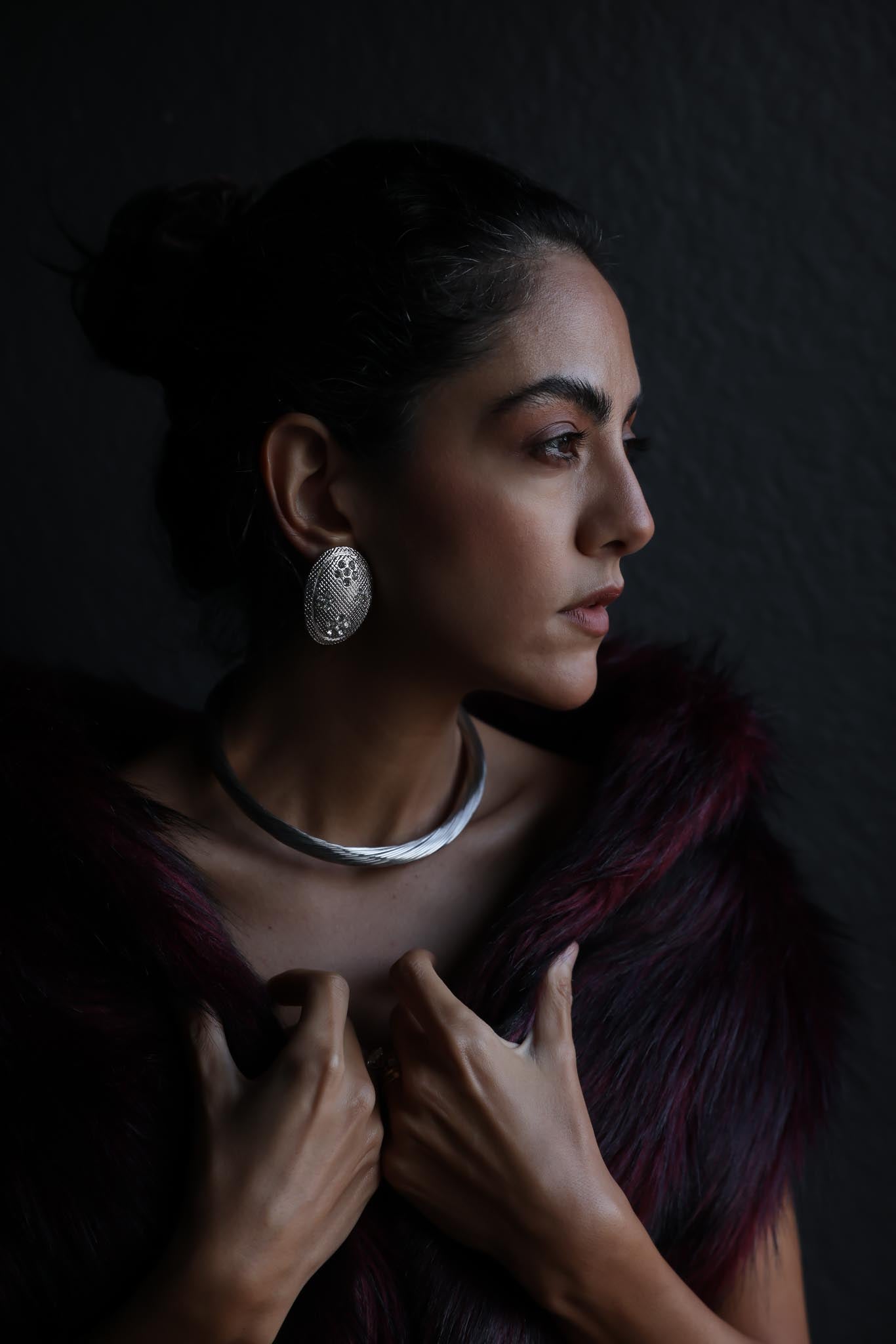 Silver Lattice Elegance Earrings|Vintage Baazaar 