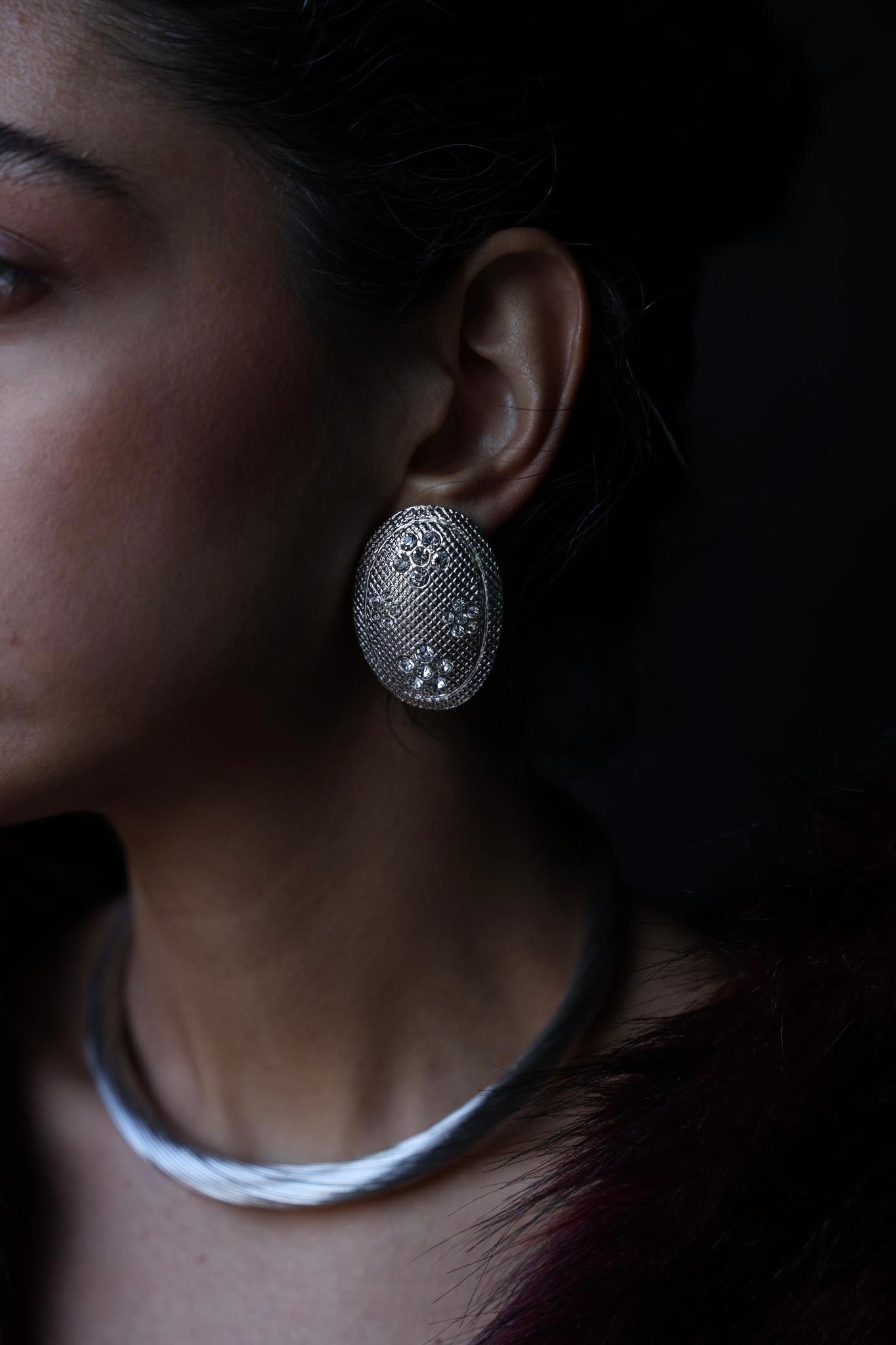 Silver Lattice Elegance Earrings|Vintage Baazaar 