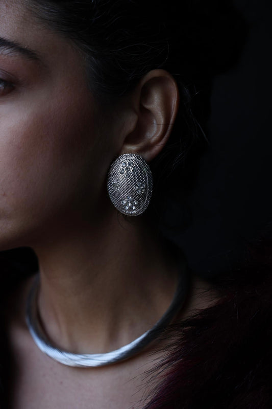 Silver Lattice Elegance Earrings|Vintage Baazaar 
