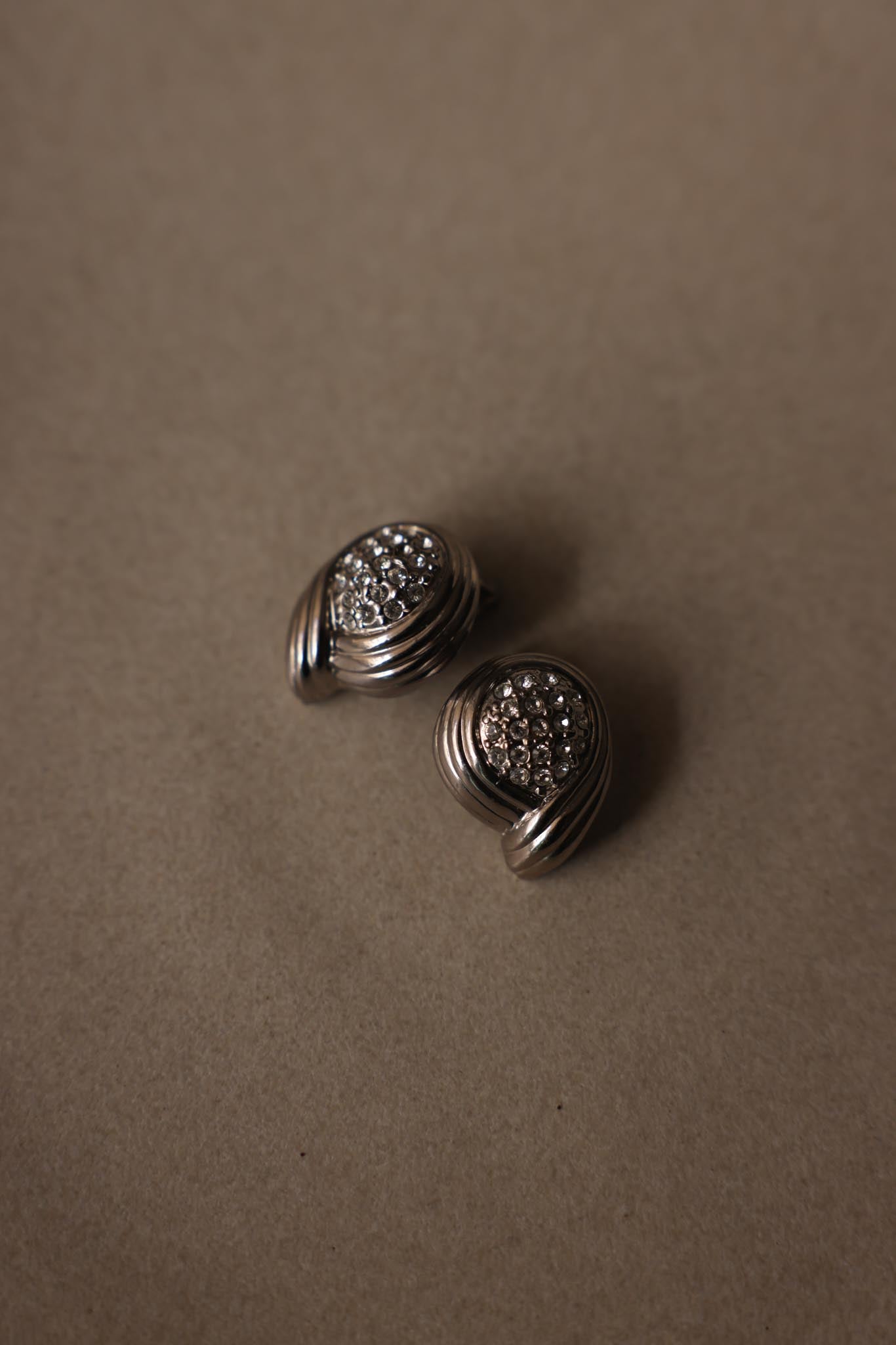 Silvertone Rhinestone Teardrop Clip-On Earrings