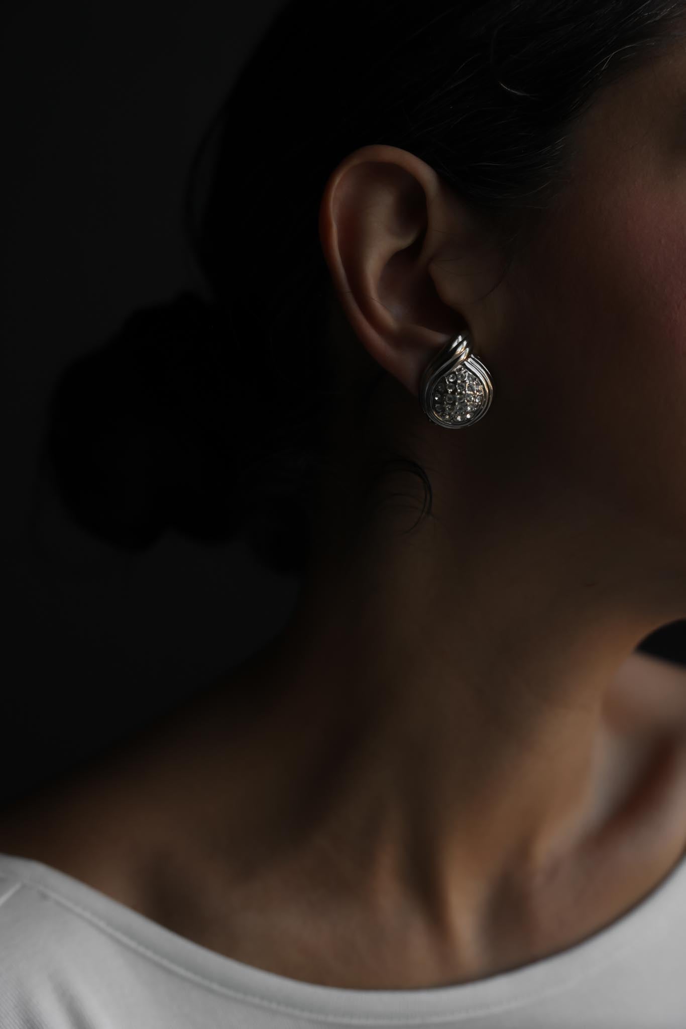 Silvertone Rhinestone Teardrop Clip-On Earrings