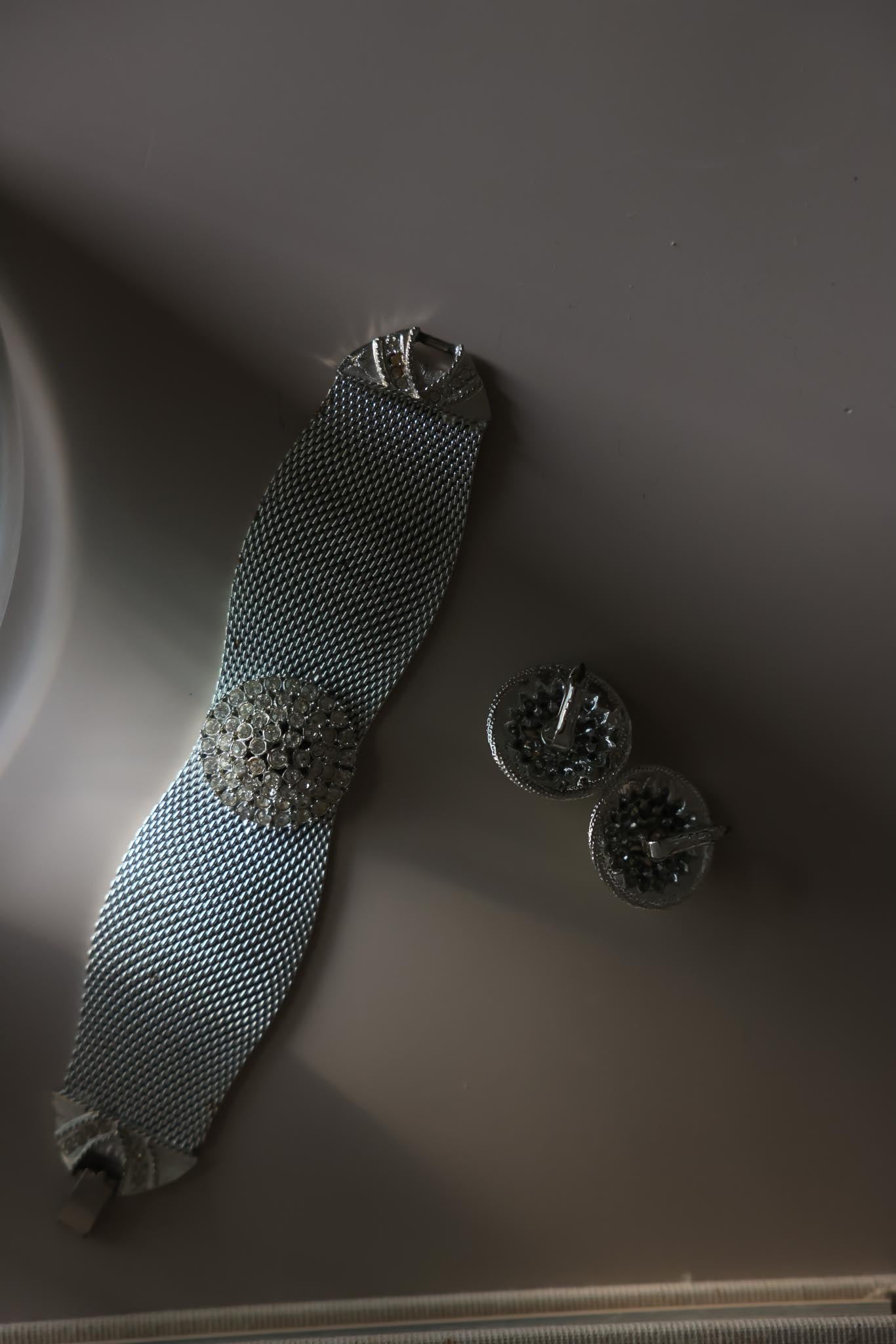 1960s Judy Lee Mesh Bracelet and Clip-On Earrings Set