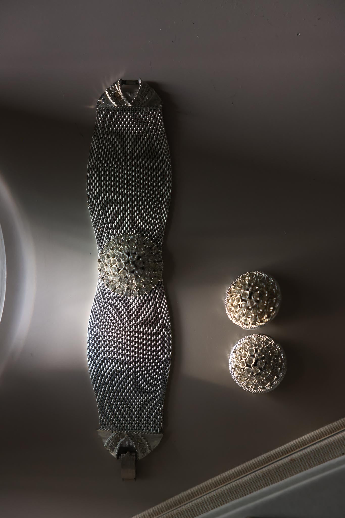 1960s Judy Lee Mesh Bracelet and Clip-On Earrings Set