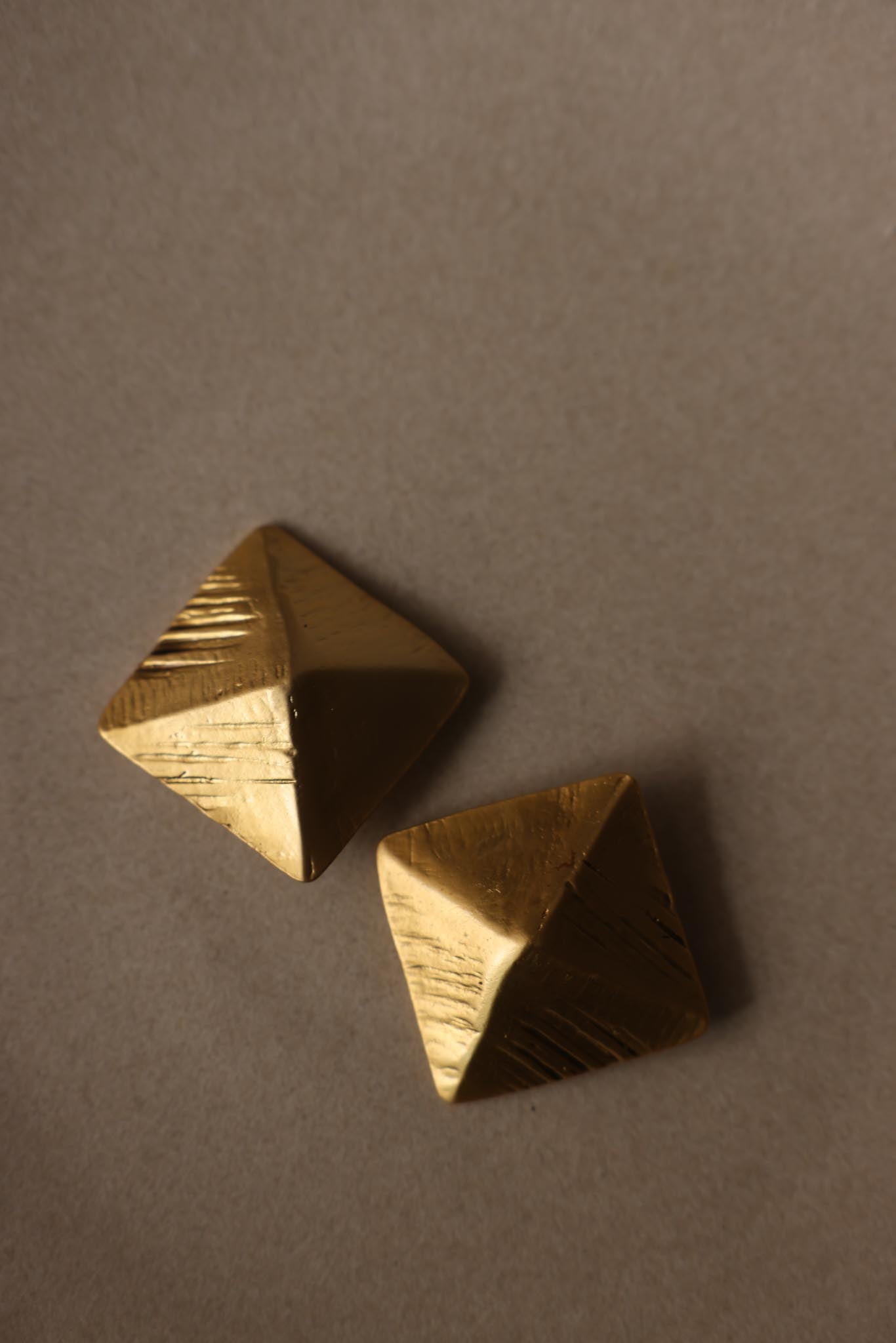 Gold-Plated Pyramid Clip-On Earrings