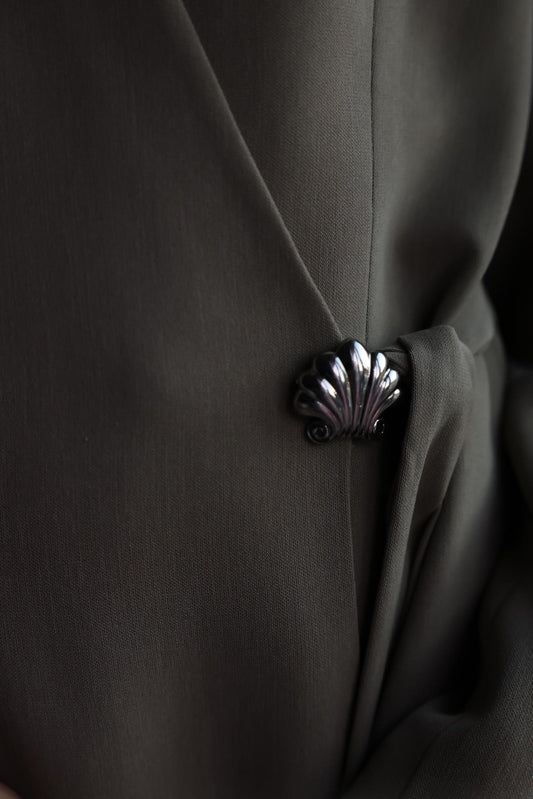 Silver-Tone Shell Brooch