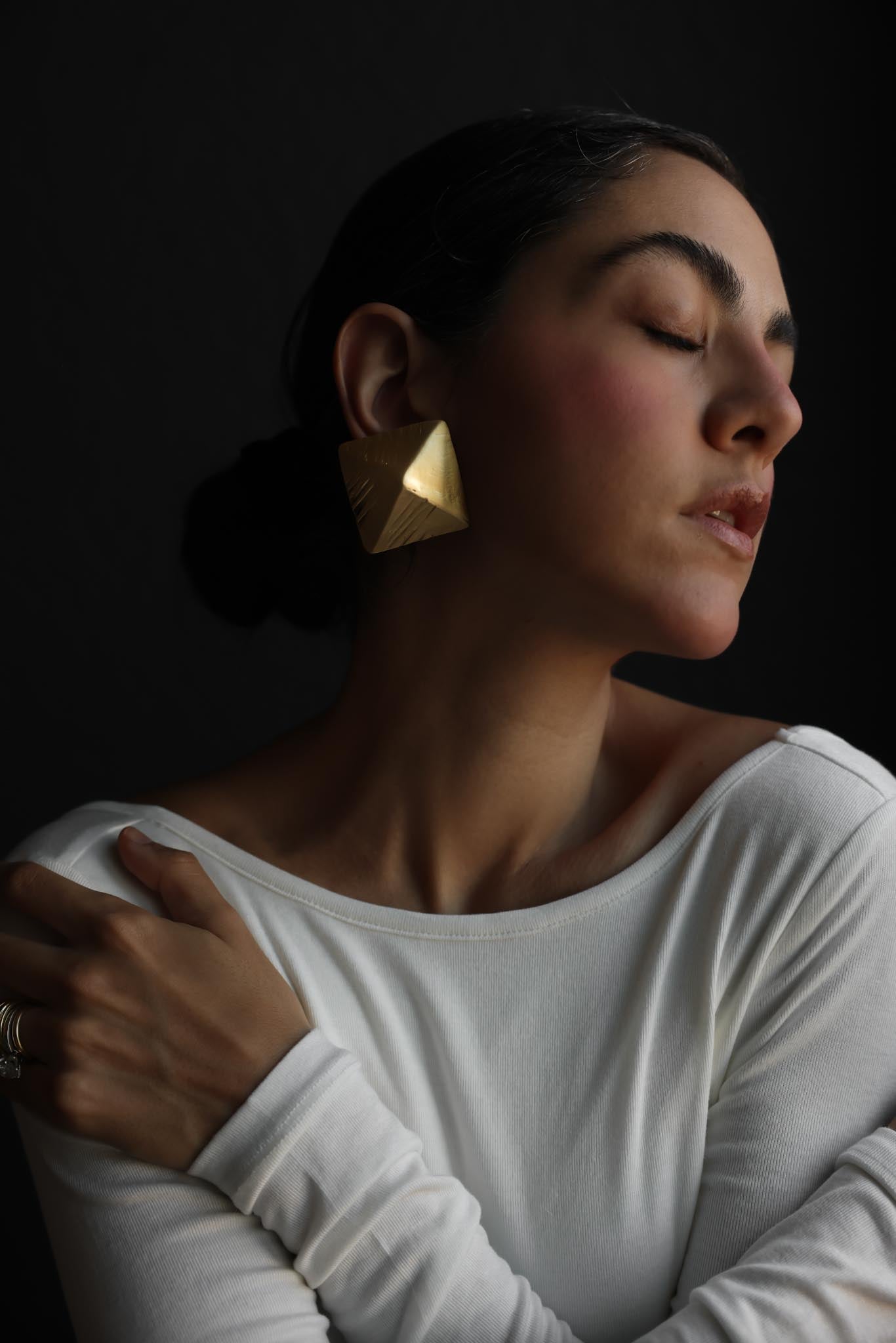Gold-Plated Pyramid Clip-On Earrings