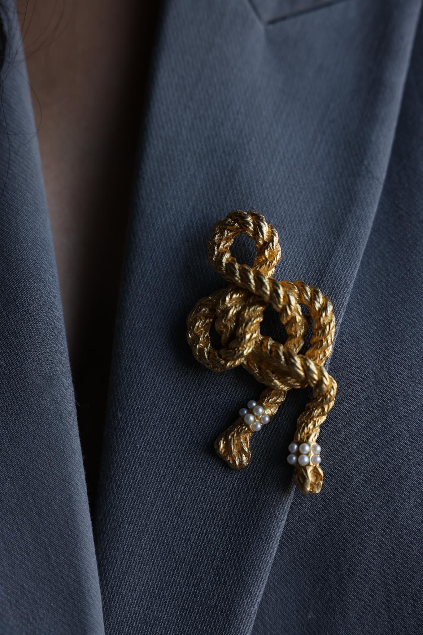 Marvella Gold-Tone Rope Brooch with Faux Pearls|Vintage Baazaar 