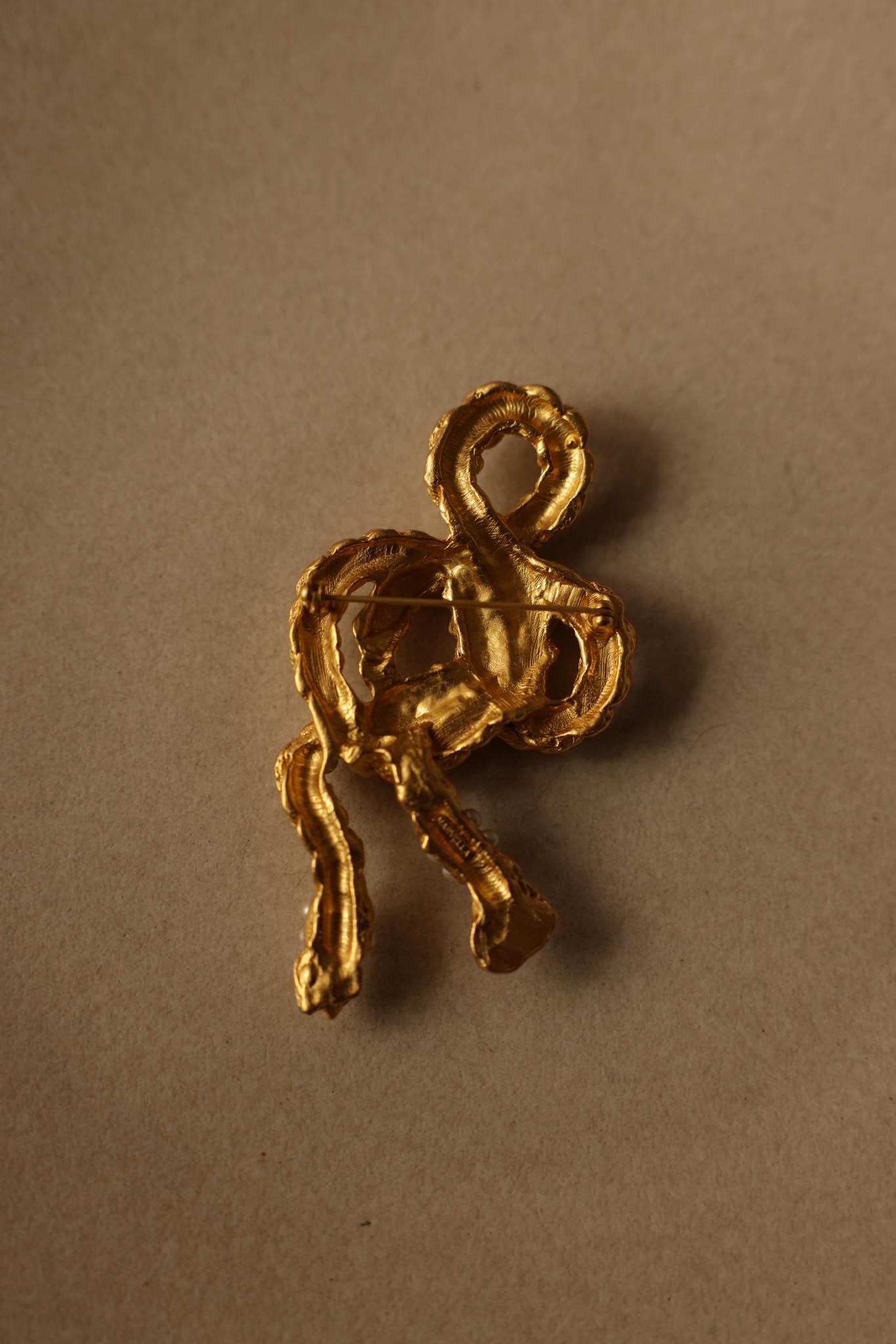 Marvella Gold-Tone Rope Brooch with Faux Pearls|Vintage Baazaar 