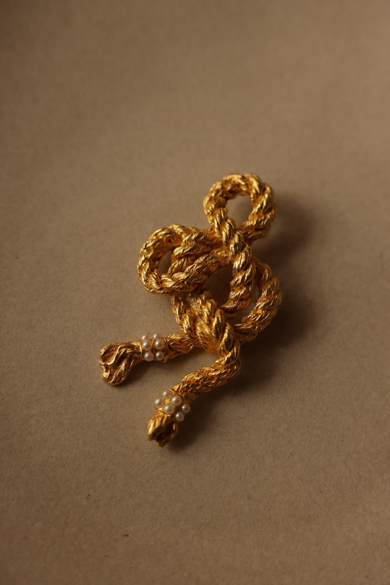 Marvella Gold-Tone Rope Brooch with Faux Pearls|Vintage Baazaar 