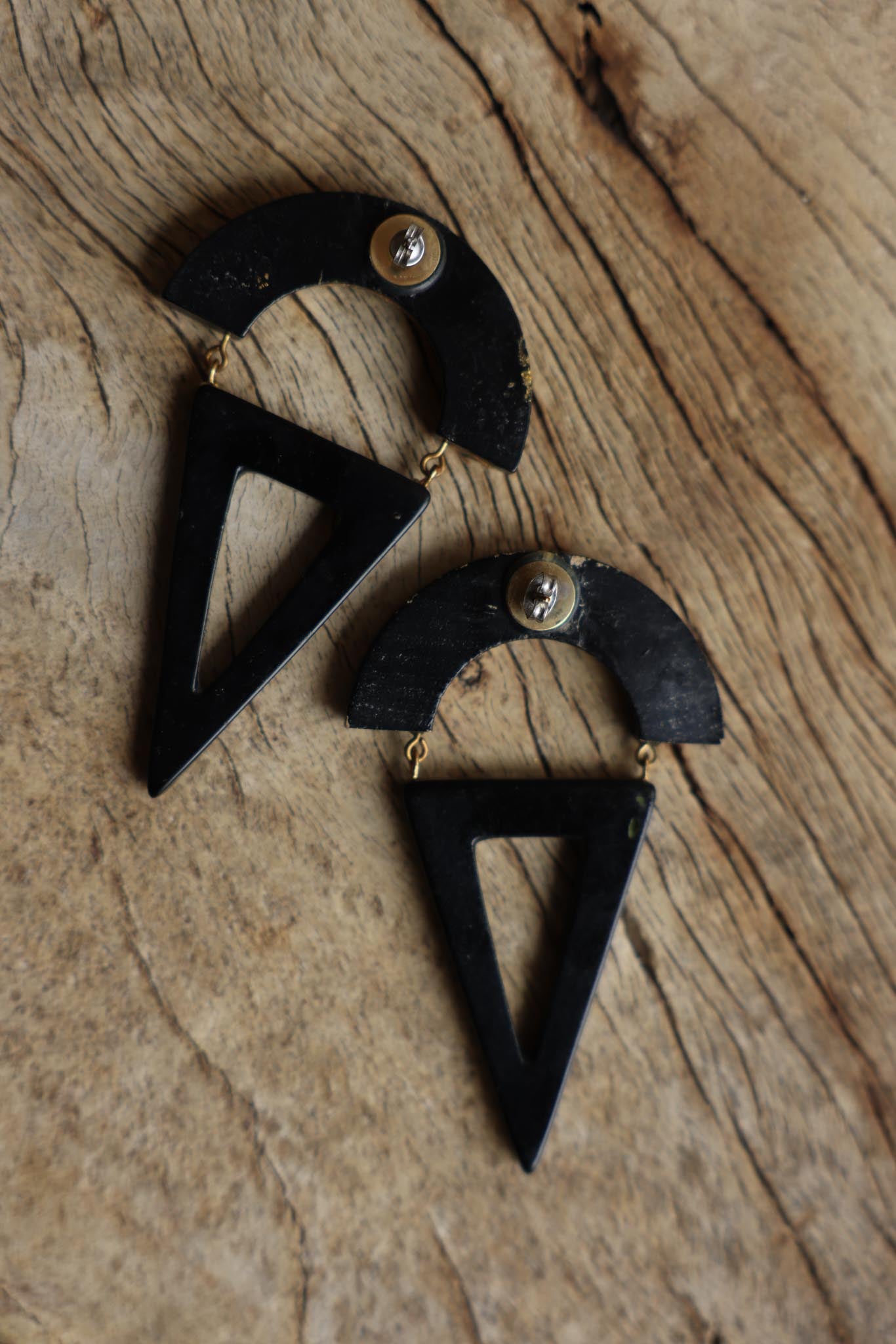 Geometric Black and Gold Pierced Earrings|Vintage Baazaar 