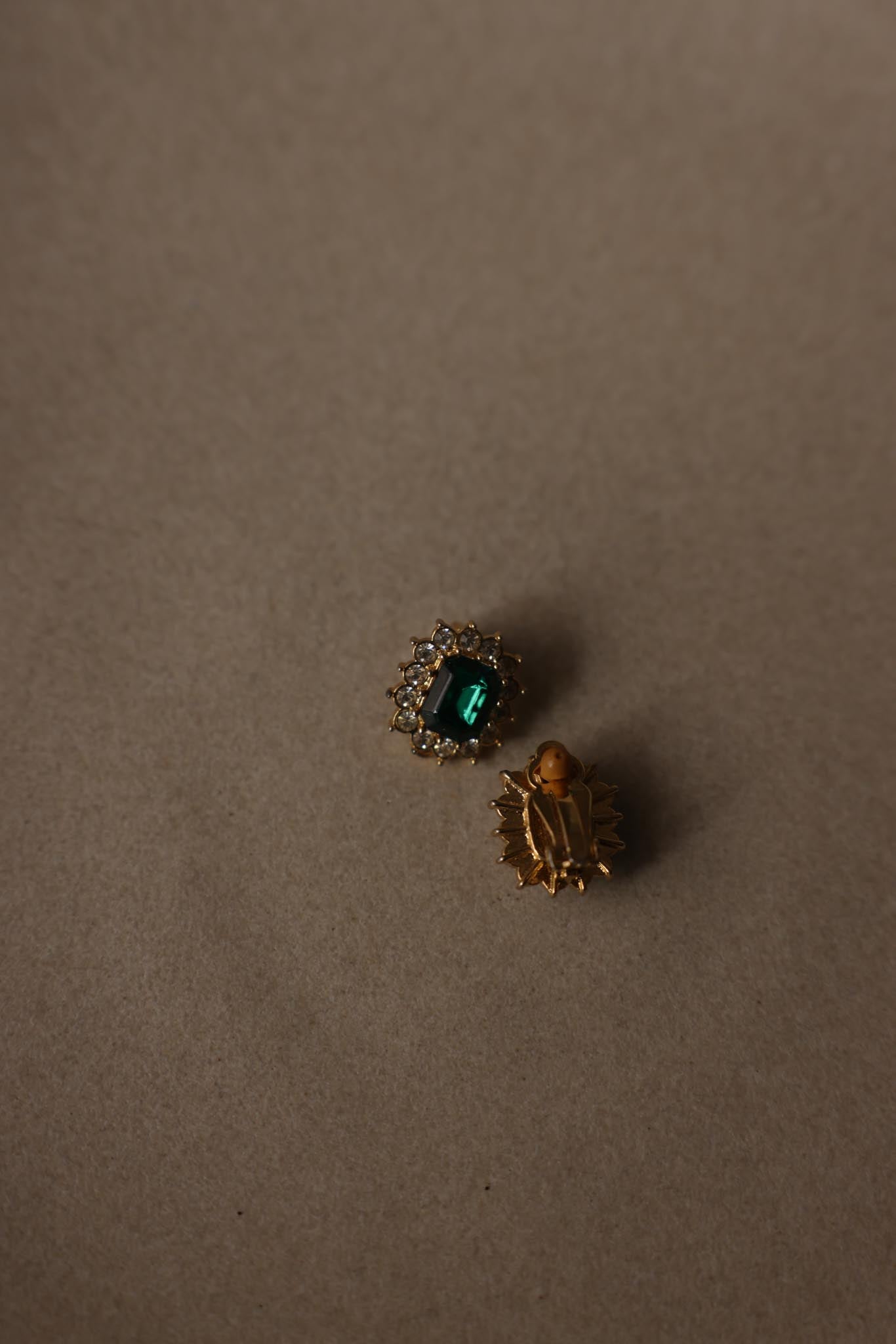 Green Glass Rhinestone Clip-On Earrings