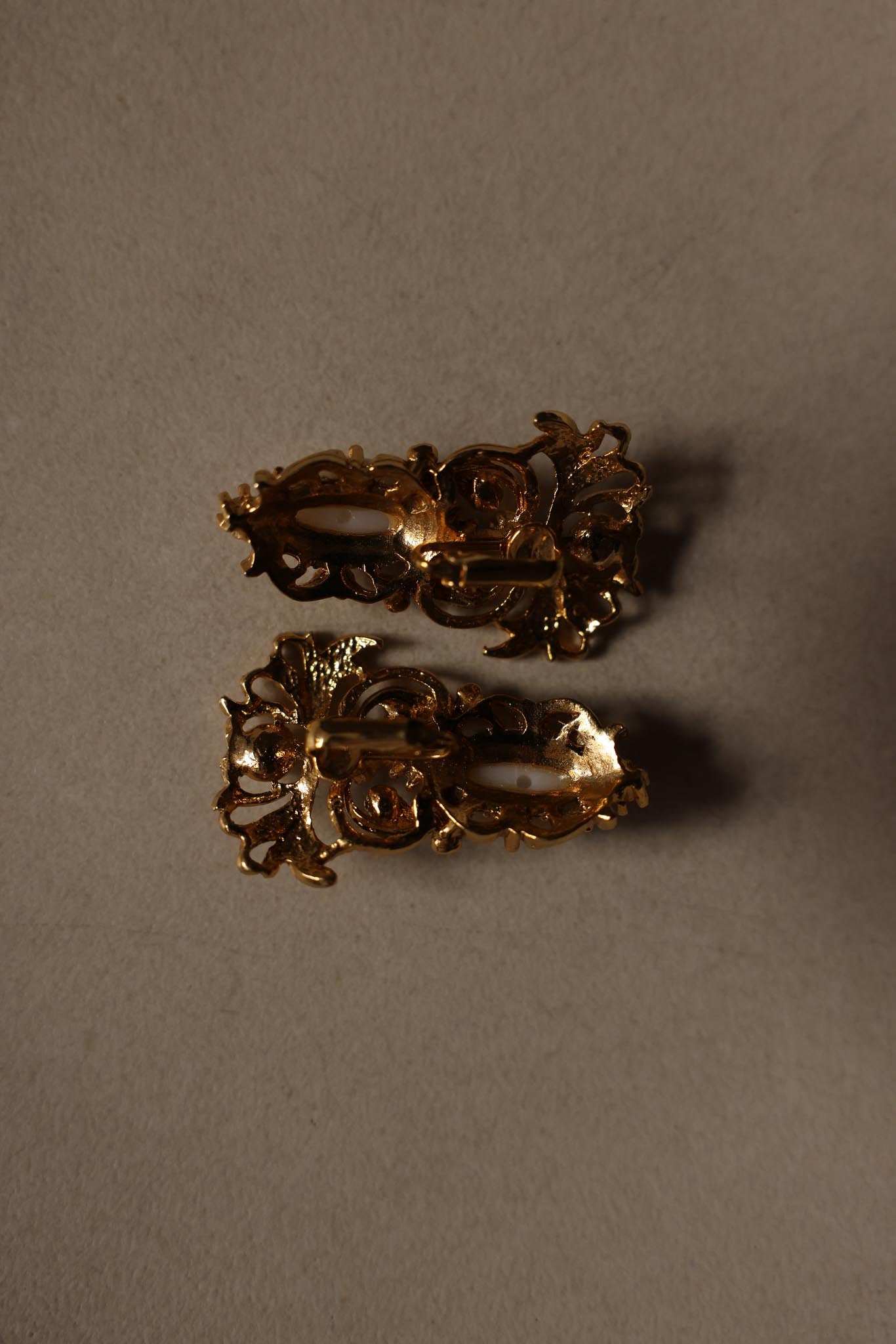 Gold-Tone Clip-On Earrings with Faux Pearls and Rhinestones|Vintage Baazaar 
