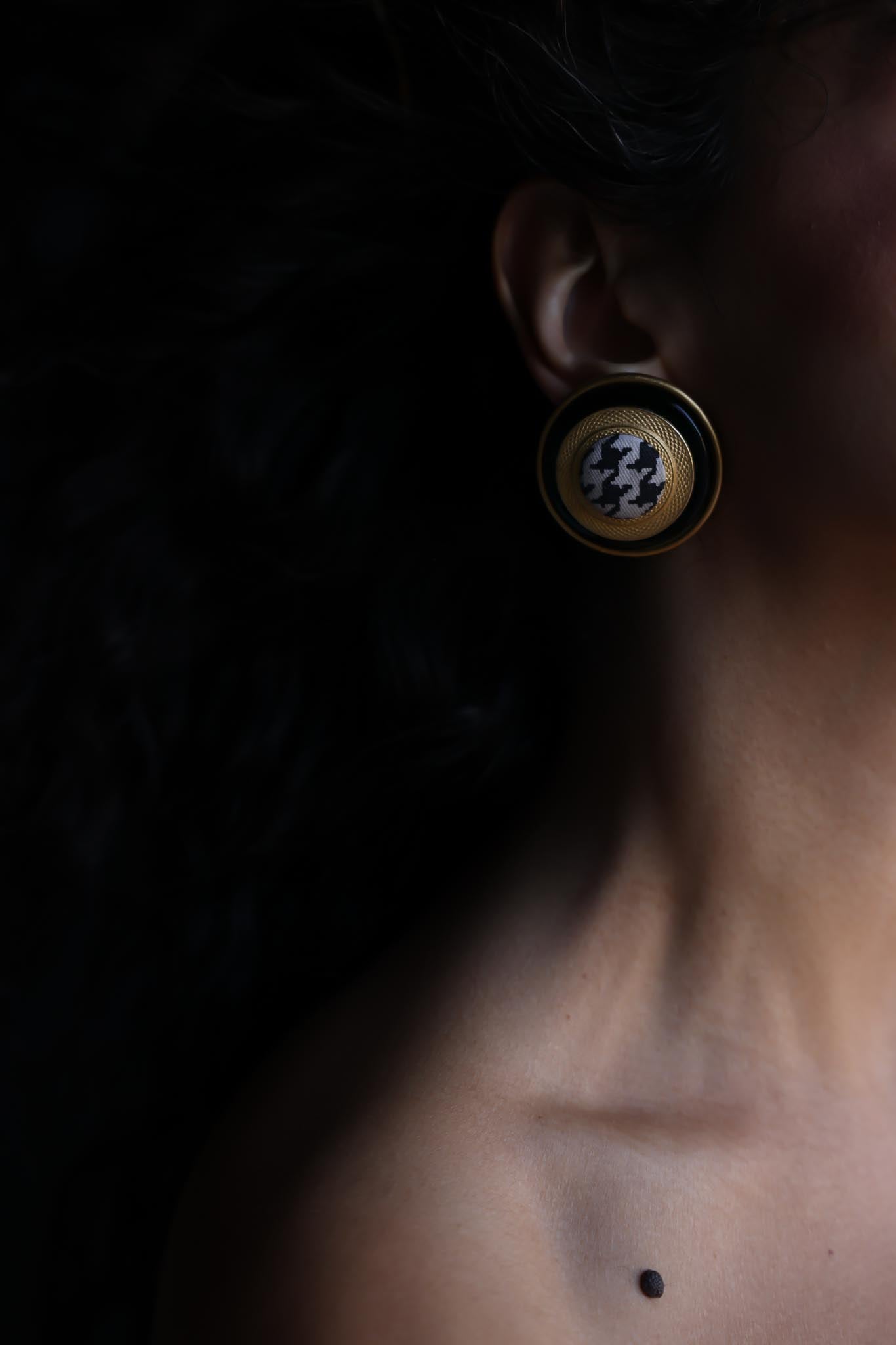 Houndstooth Fabric Brooch and Earring Set|Vintage Baazaar 
