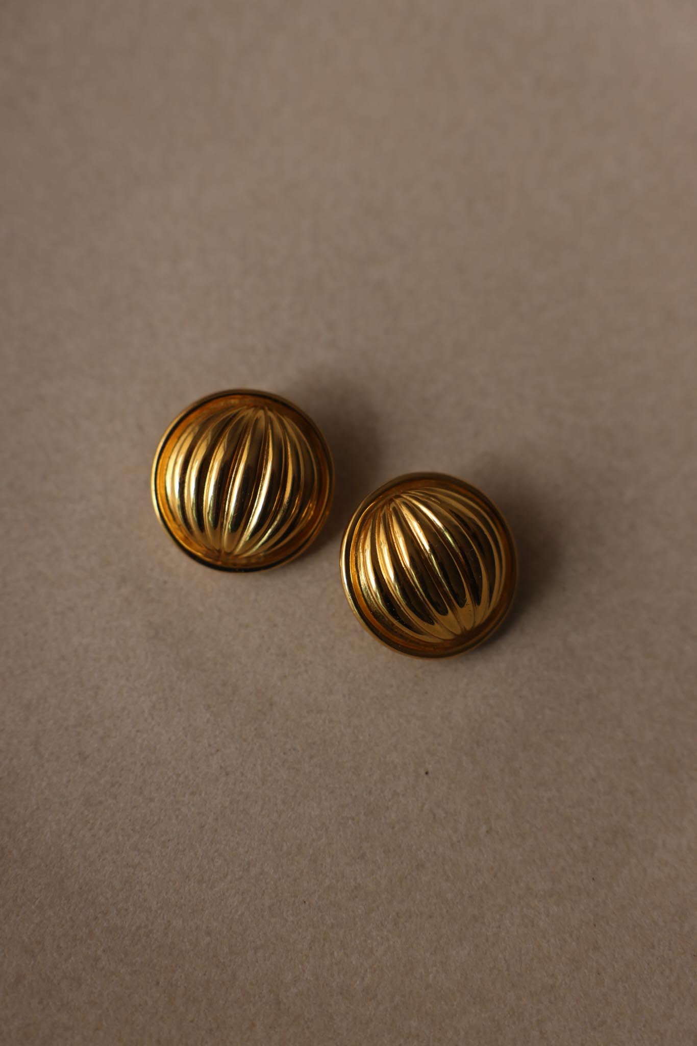 Gold Tone Ribbed Round Clip-On Earrings