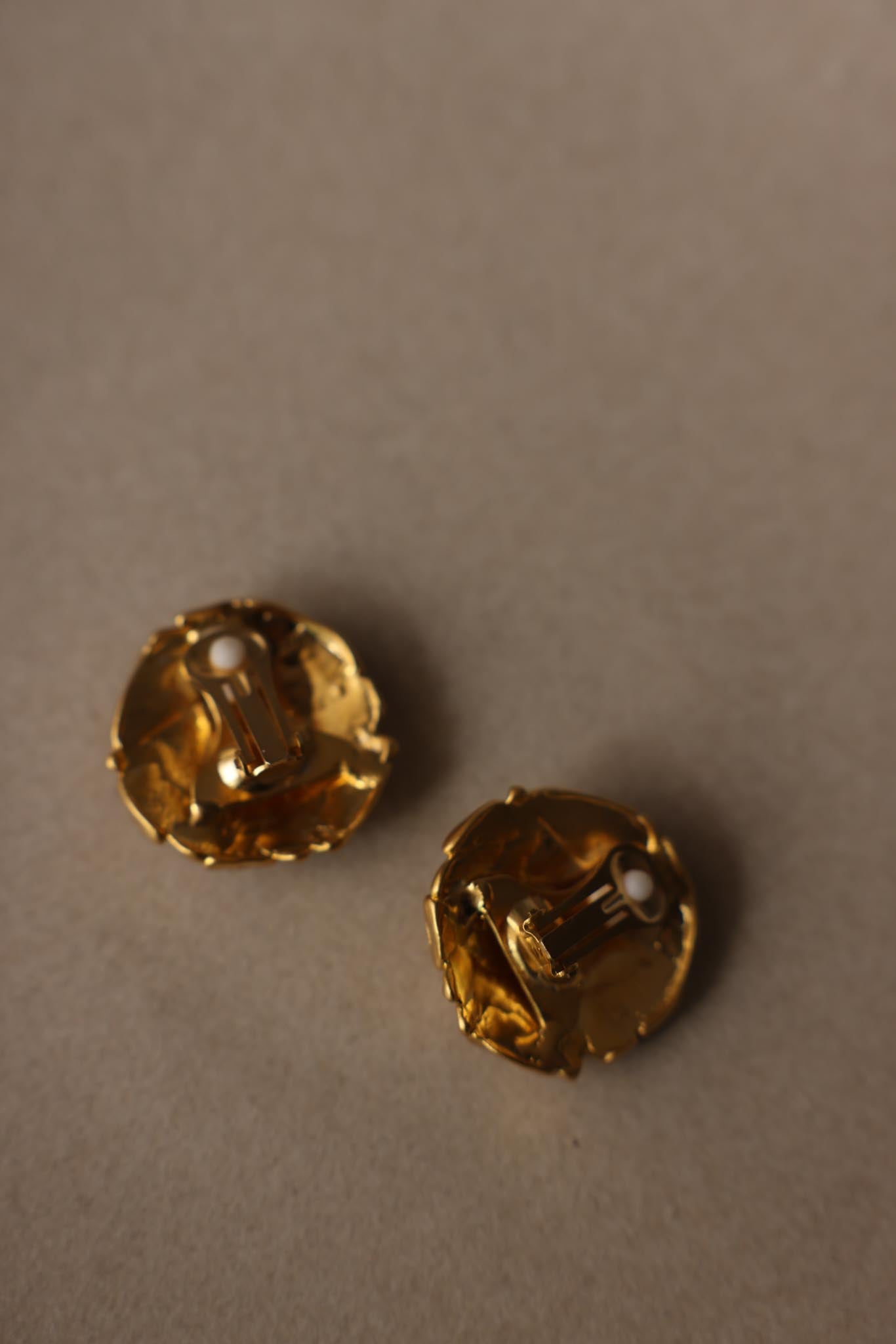 Textured Gold Tone Round Clip-On Earrings