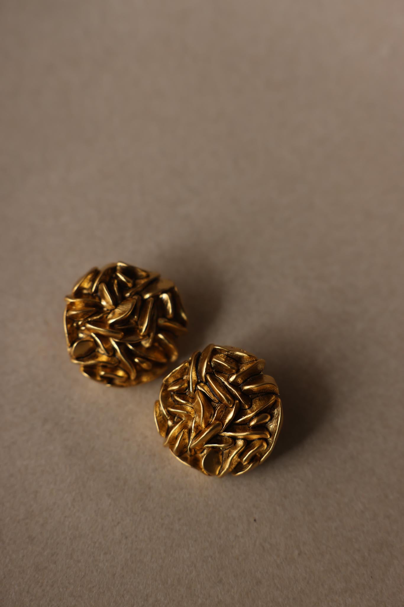 Textured Gold Tone Round Clip-On Earrings