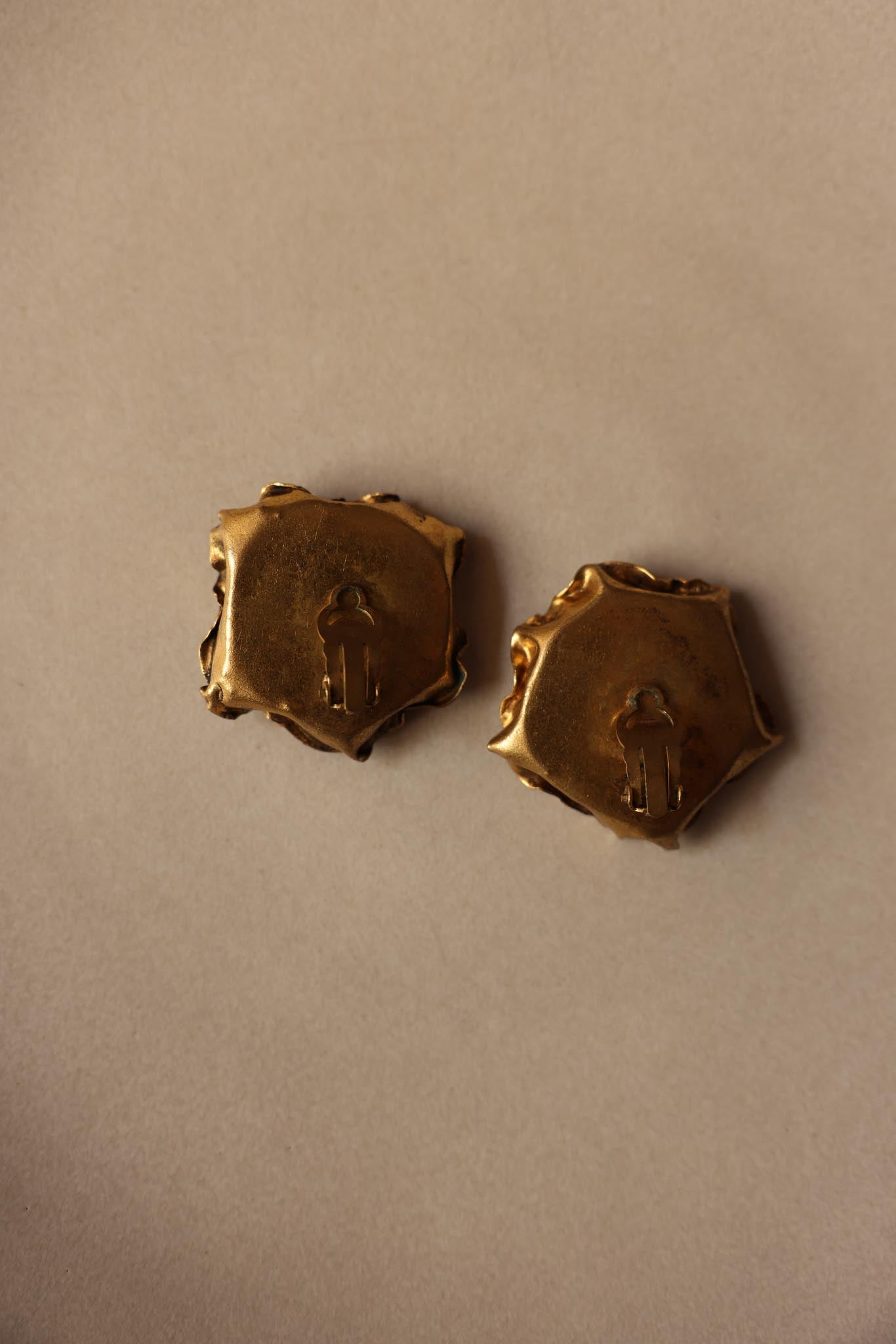 Sculptural Brass Flower Clip-On Earrings|Vintage Baazaar 