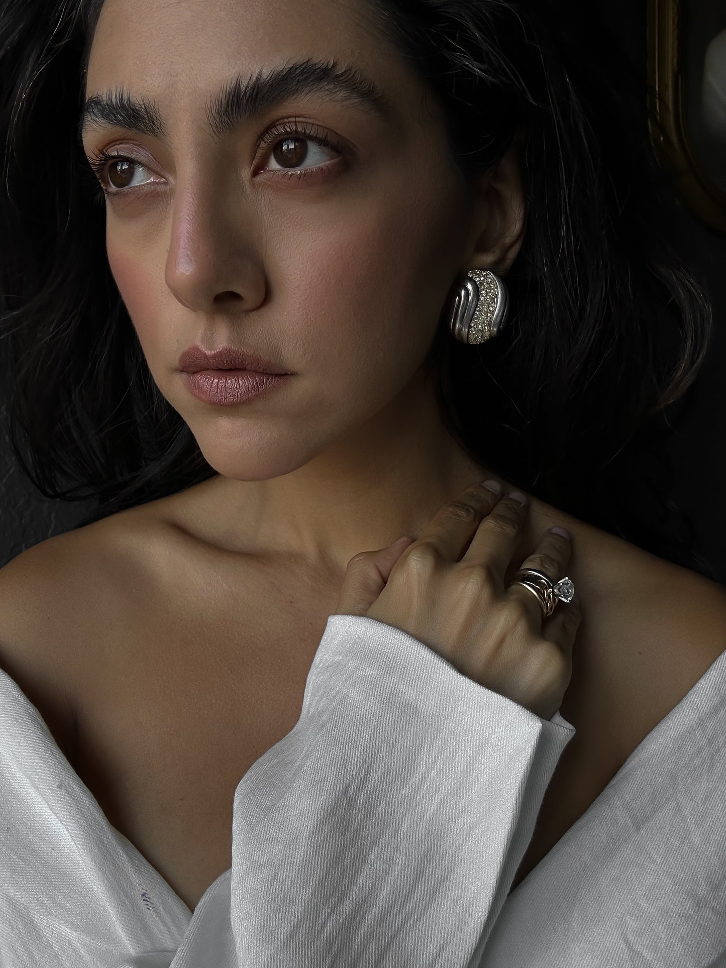 St. John Silver Wave Crystal Earrings|Vintage Baazaar 