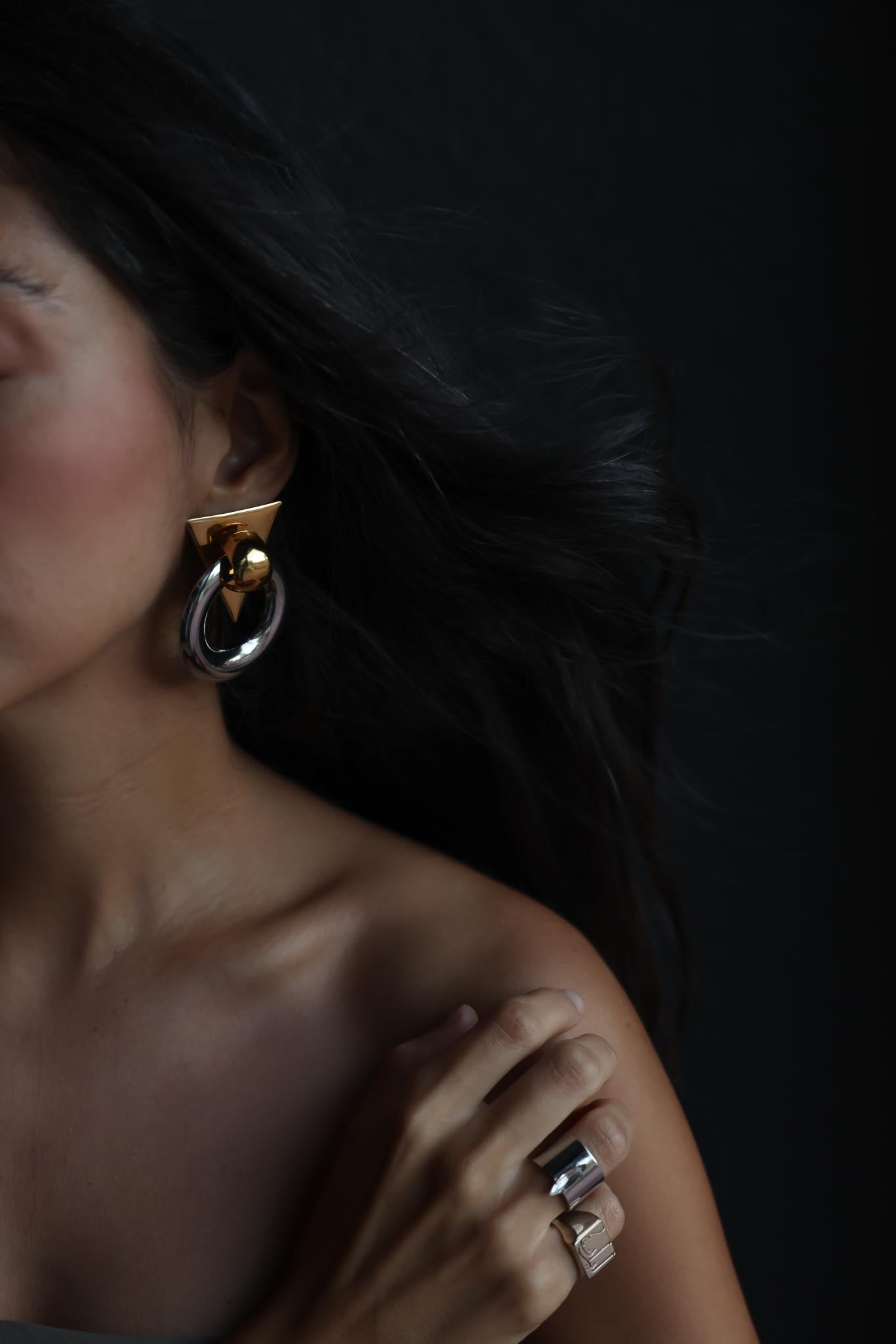 Two-Tone Geometric Hoop Earrings