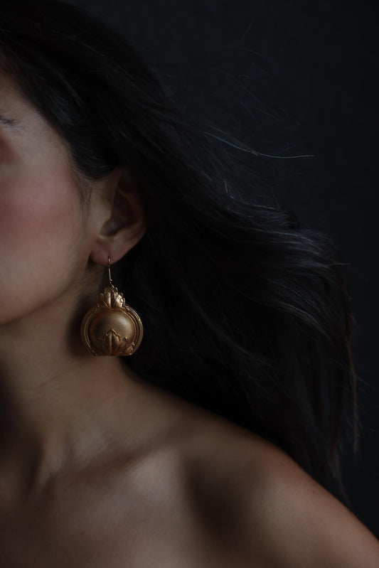 Gold-Tone Pierced Earrings with Ornate Leaf Detailing