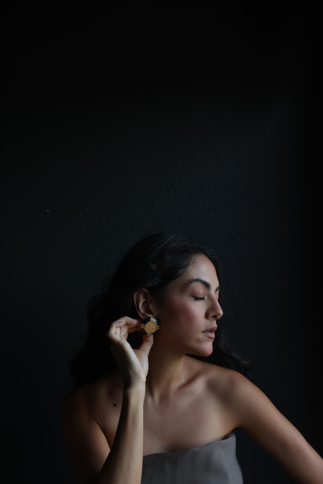 Gold-Tone and Blue Clip-On Earrings with République Française Motif
