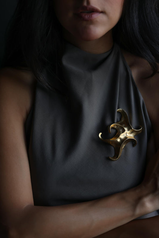 Chunky Abstract Matte Gold Brooch|Vintage Baazaar 