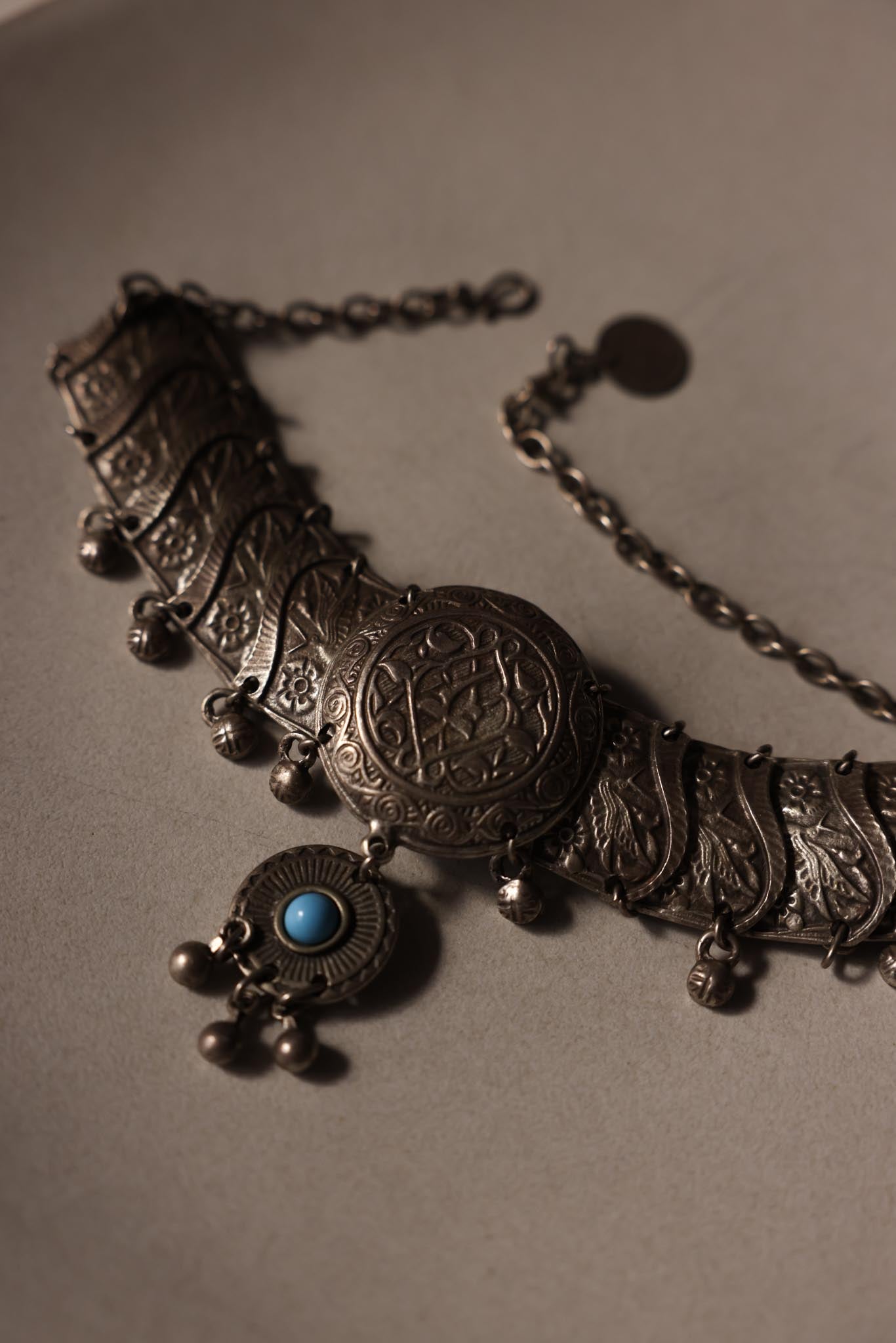 Silver-Tone Choker Necklace with Turquoise Accent