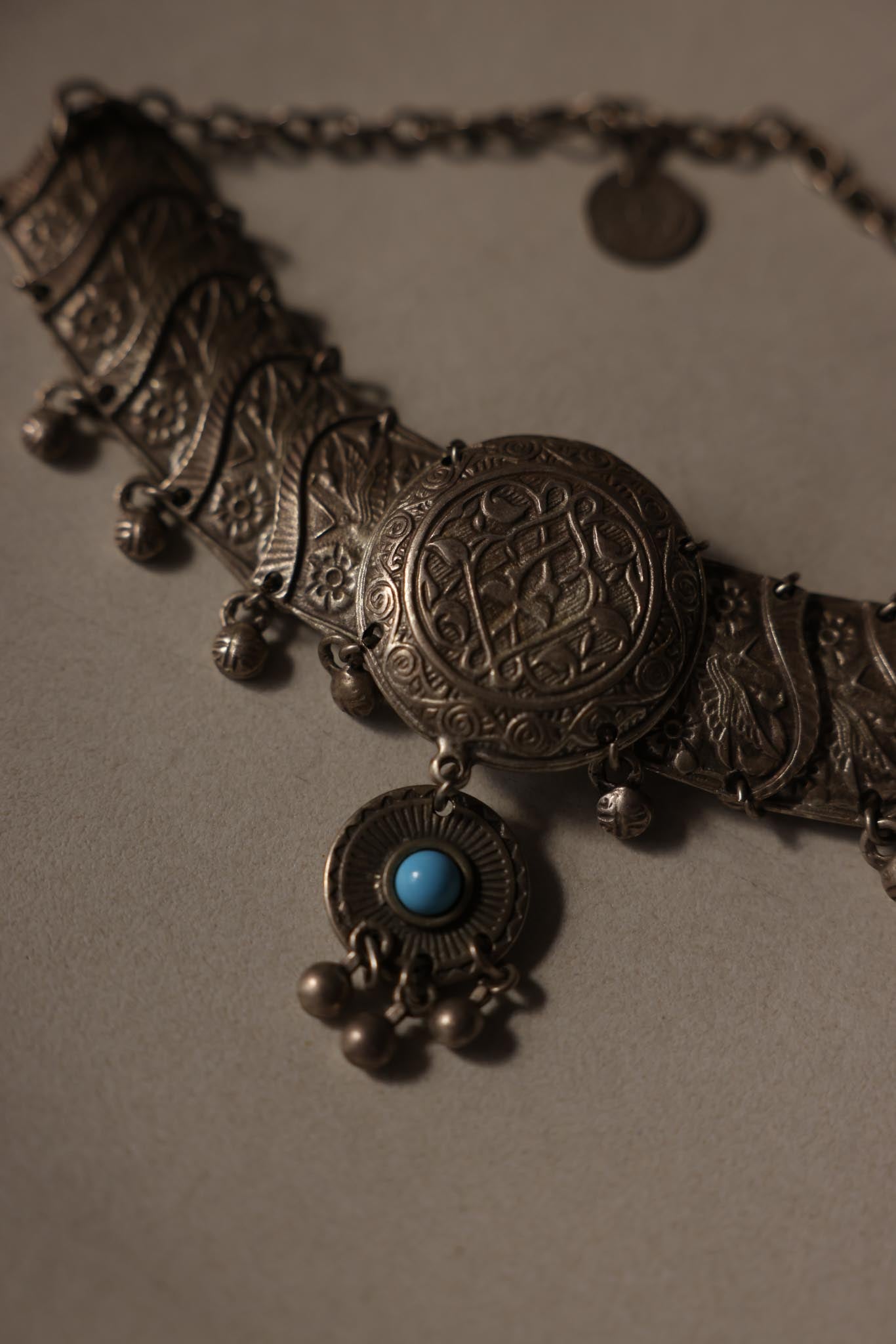Silver-Tone Choker Necklace with Turquoise Accent
