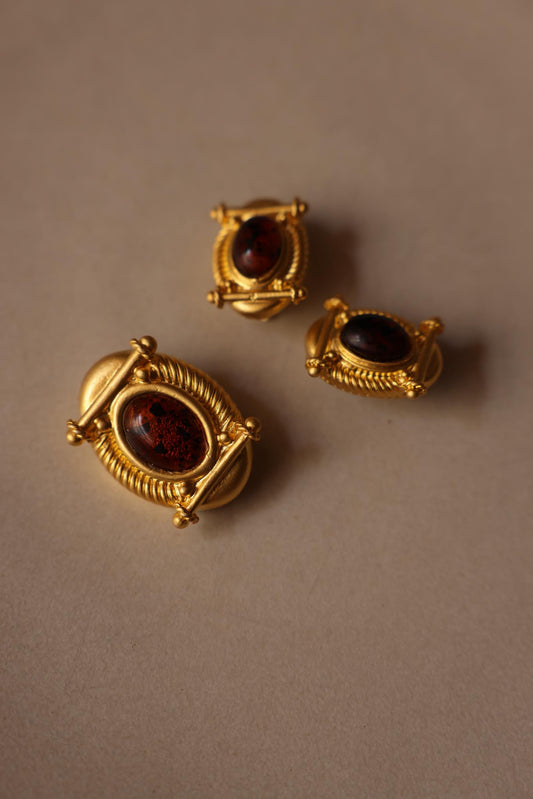 Earrings and Brooch Set Amber|Vintage Baazaar 