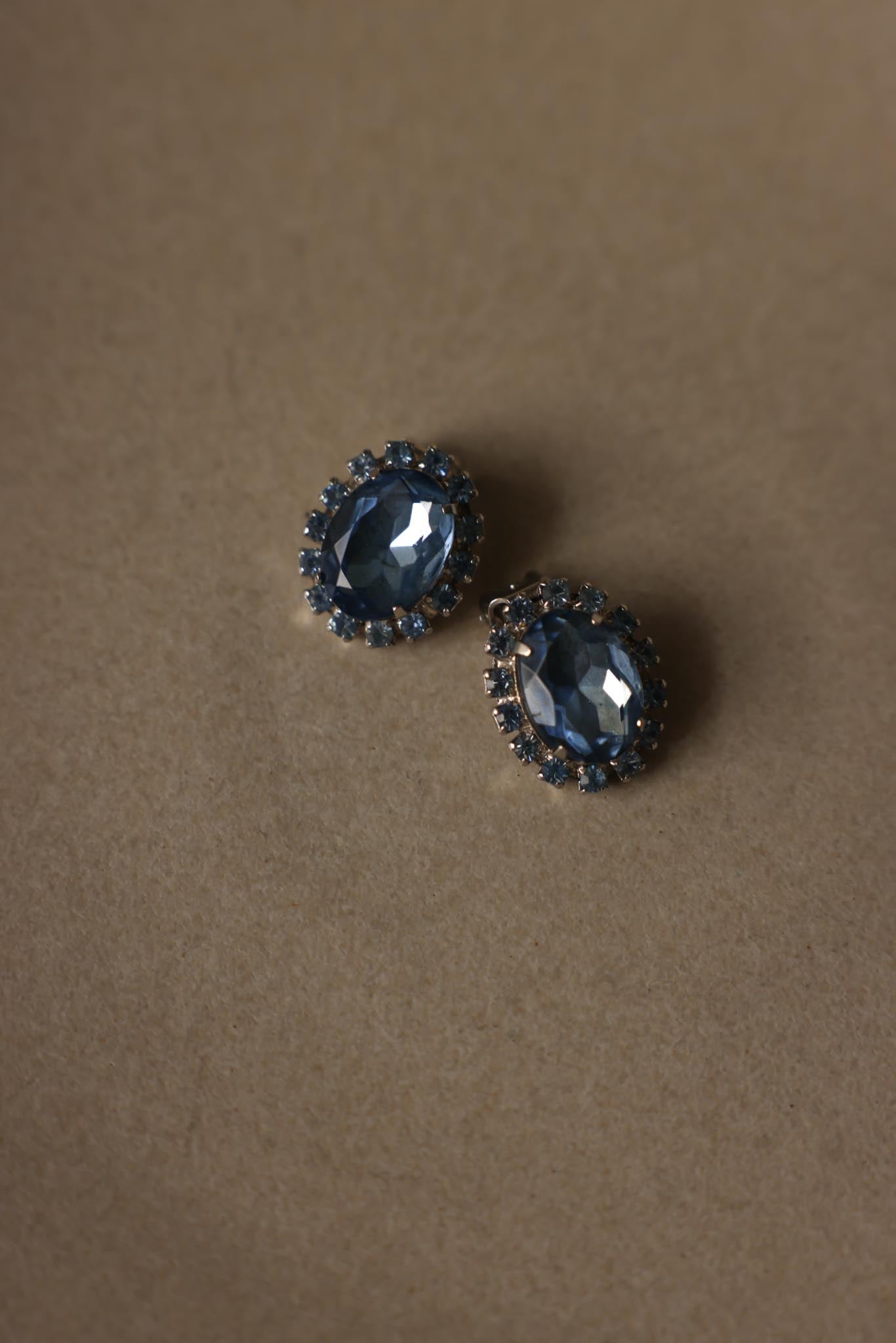 Blue Glass Rhinestone Clip-On Earrings