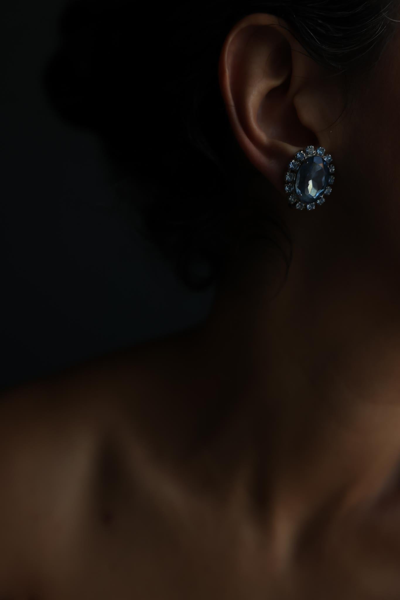 Blue Glass Rhinestone Clip-On Earrings