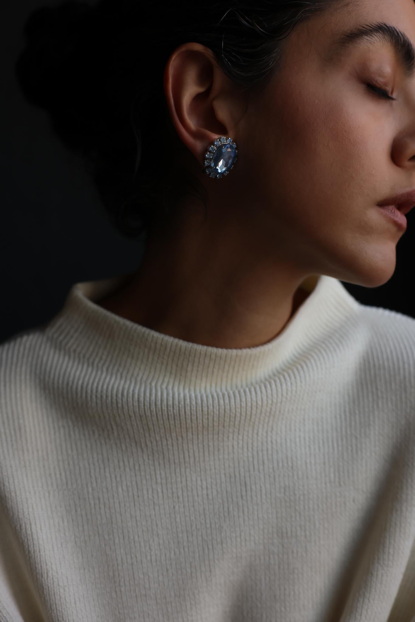 Blue Glass Rhinestone Clip-On Earrings