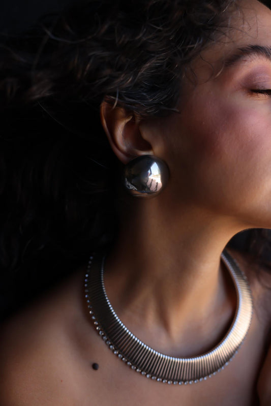 Silver tone Dome Clip-On Earrings