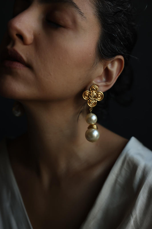 Gold Tone Faux Pearl Dangle Clip-On Earrings