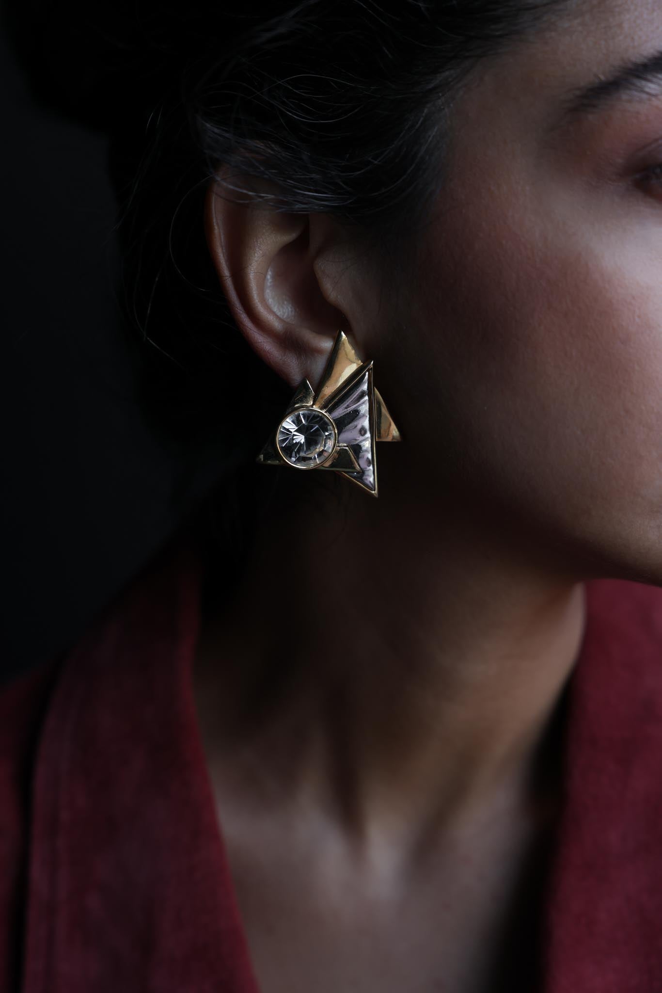 Lady Remington Rivoli Crystal Triangle Earrings|Vintage Baazaar 