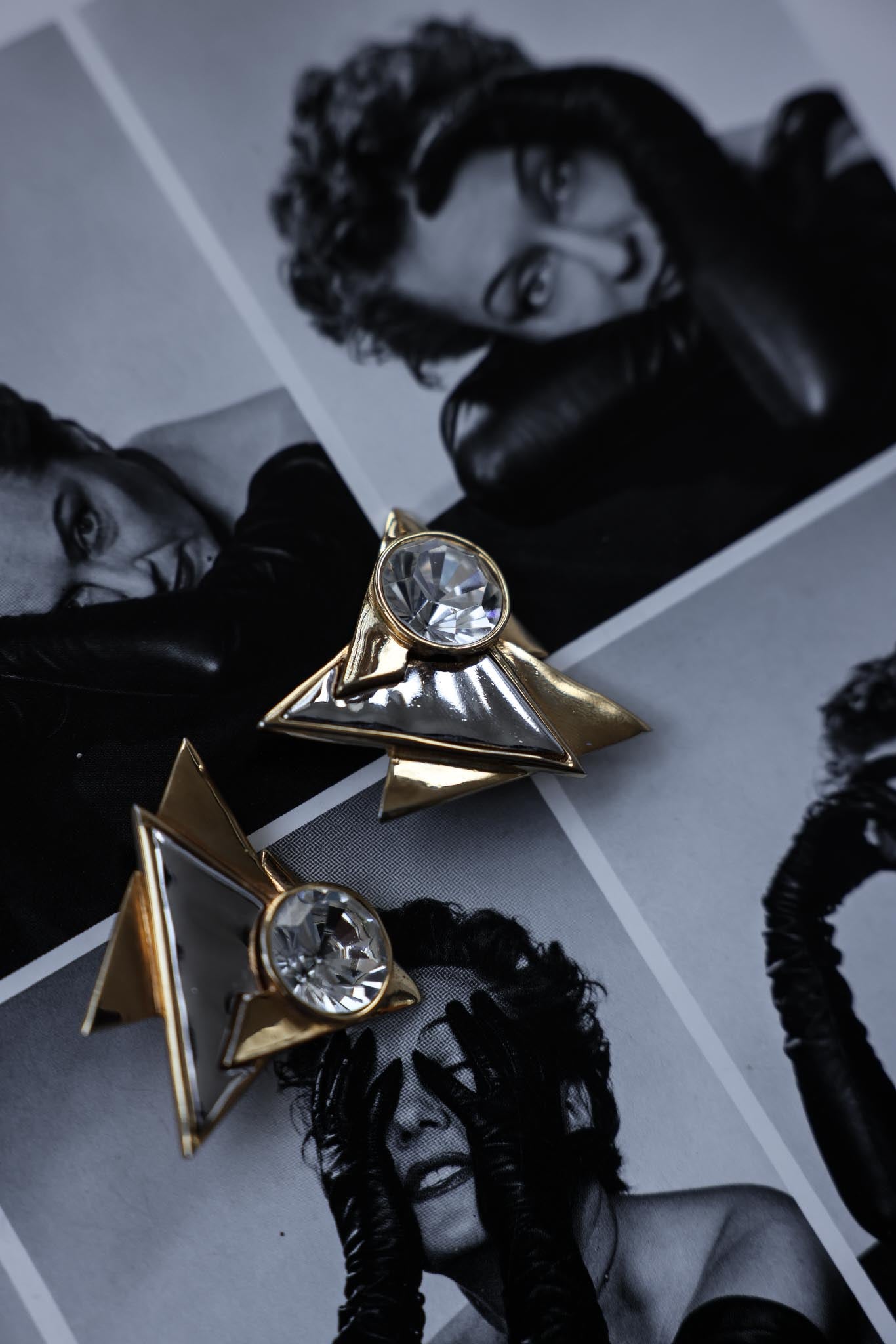Lady Remington Rivoli Crystal Triangle Earrings|Vintage Baazaar 