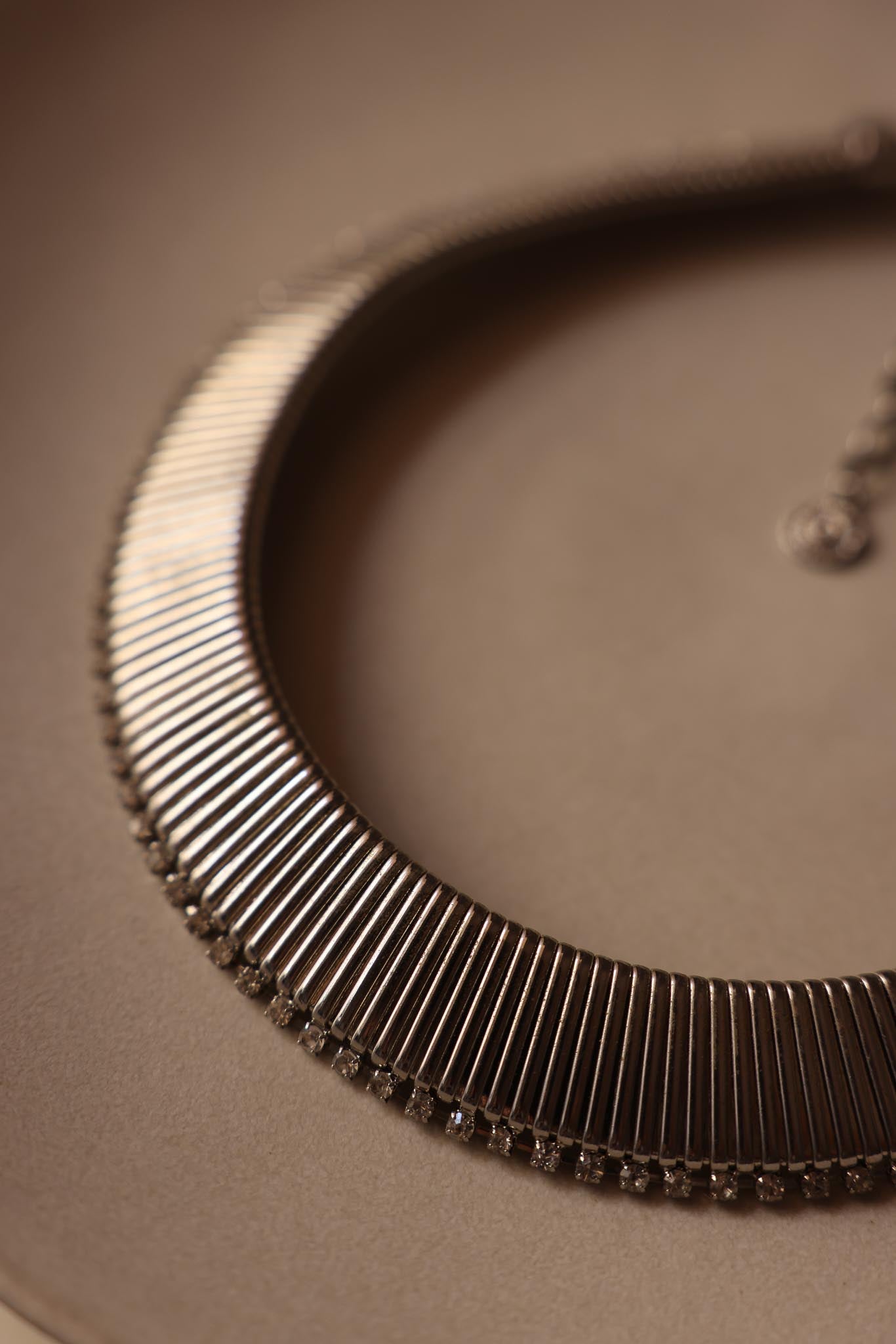 Silver Omega Collar Necklace with Rhinestones|Vintage Baazaar 