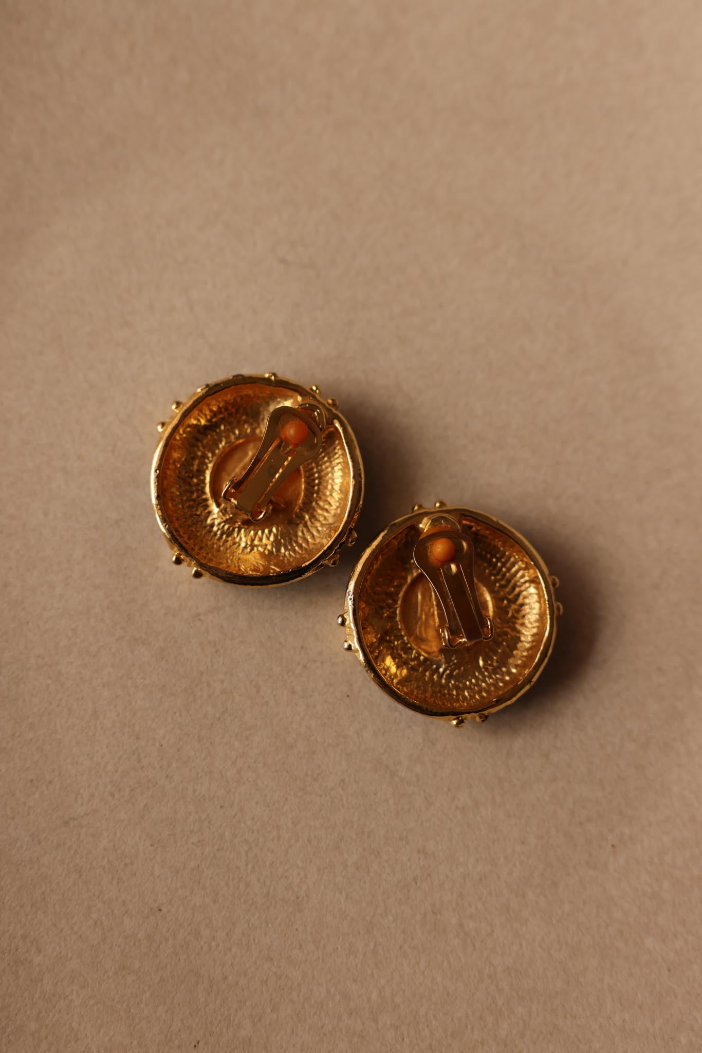 Gold-Tone and Blue Clip-On Earrings with République Française Motif
