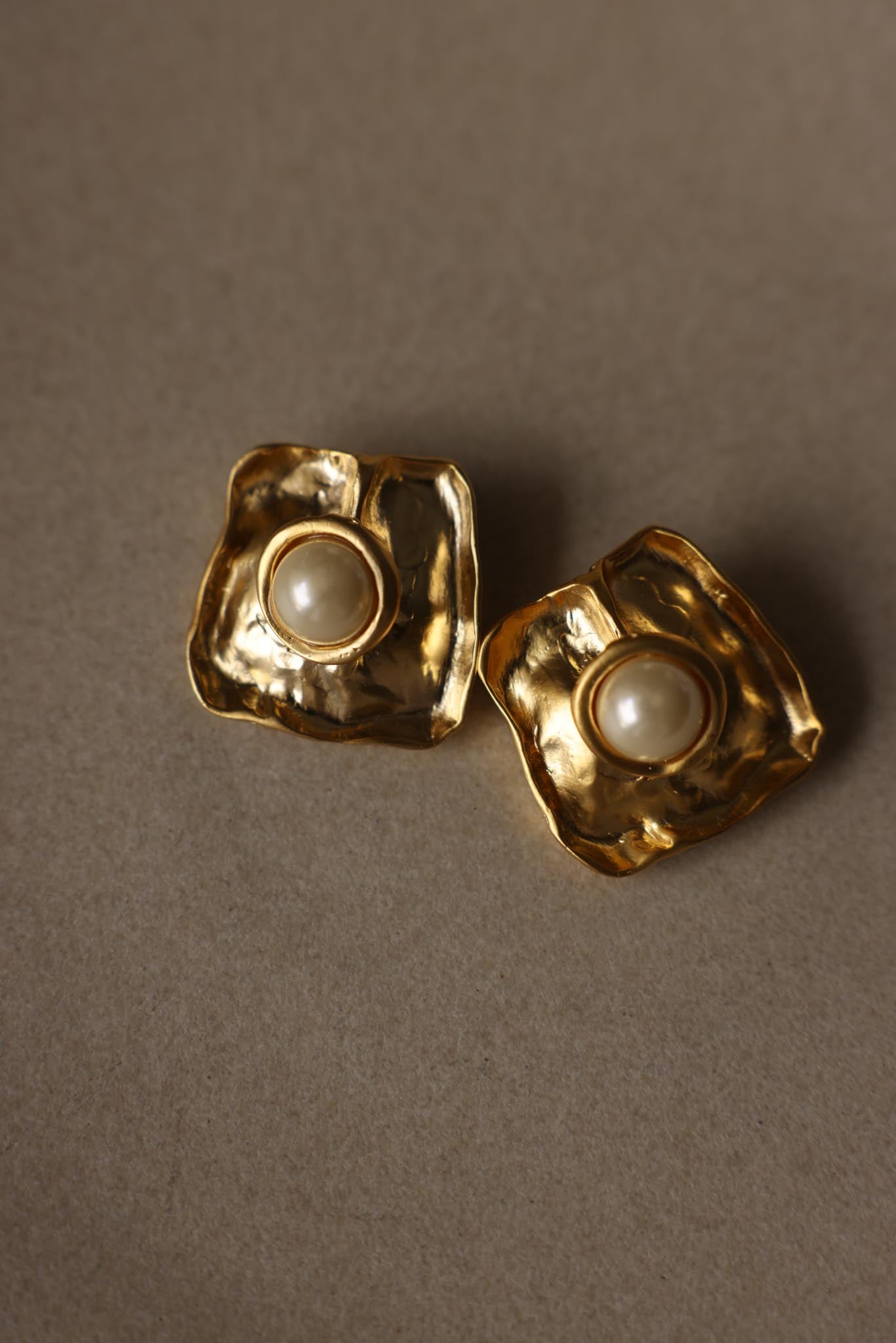 Chunky Gold Plated Faux Pearl Clip-On Earrings